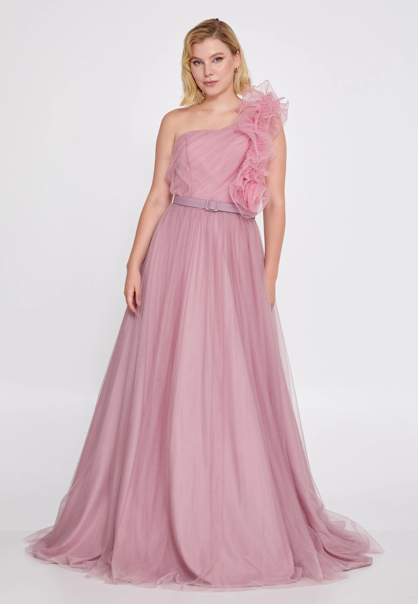 One Shoulder Maxi Tulle A - Line Regular Prom Dress Unit Price: $52