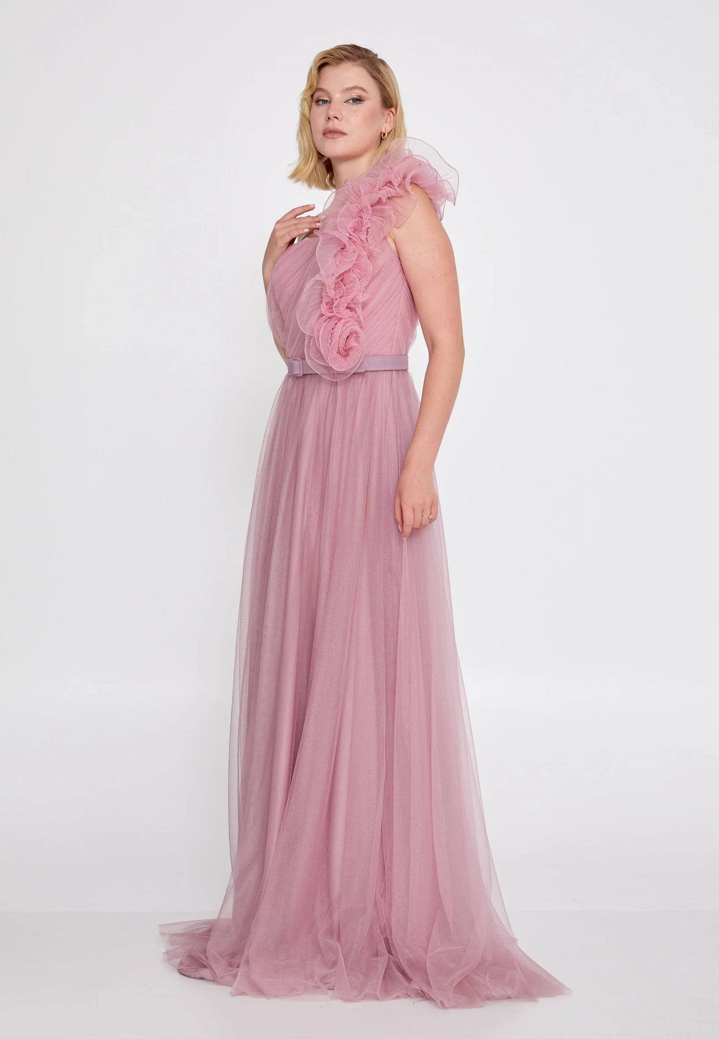 One Shoulder Maxi Tulle A - Line Regular Prom Dress Unit Price: $52