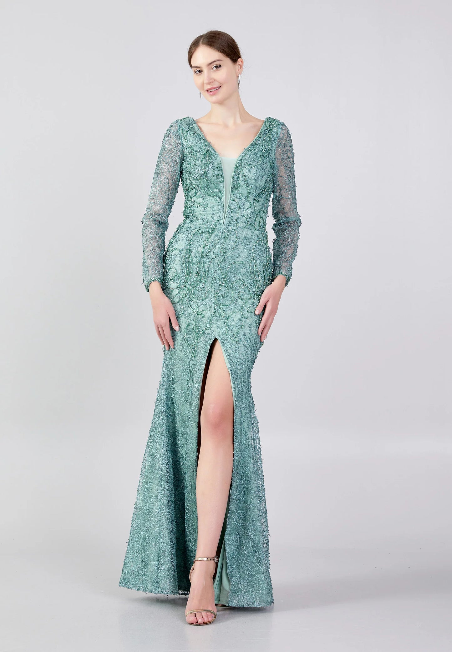 Long Sleeve Maxi Lace Mermaid Regular Prom Dress Unit Price: $40