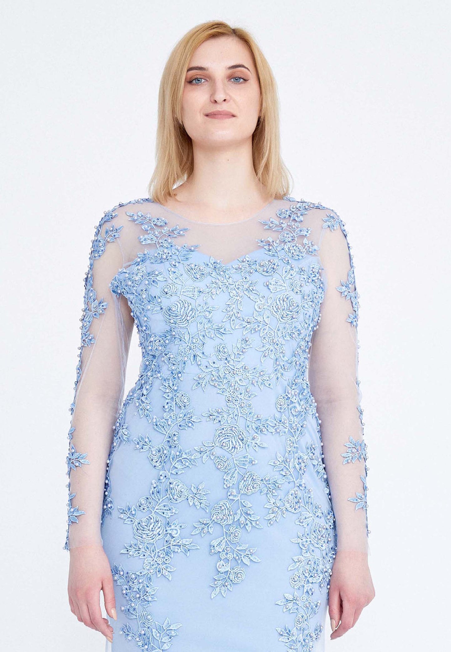 Long Sleeve Maxi Tulle Mermaid Plus Size Wedding Guest Dress Unit Price: $49