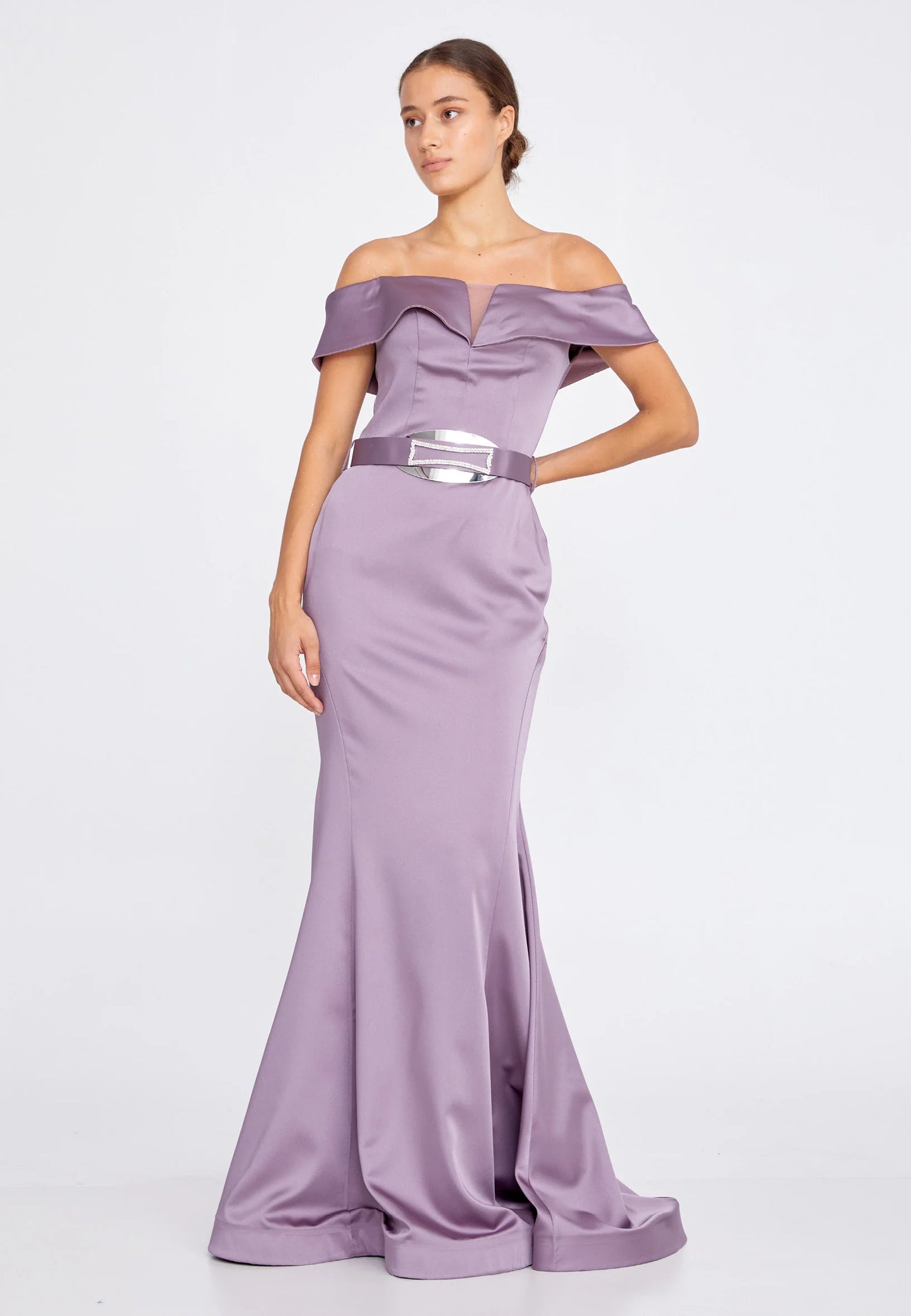 Off Shoulder Maxi Satin Mermaid Regular Wedding Guest Dress Unit Price: $37
