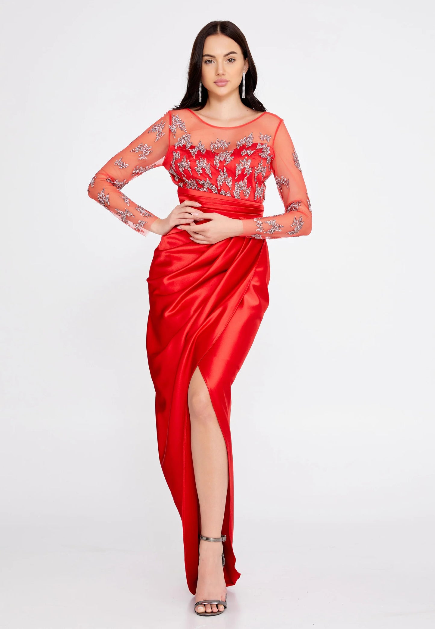 Long Sleeve Maxi Satin Column Regular Wedding Guest Dress Unit Price: $52