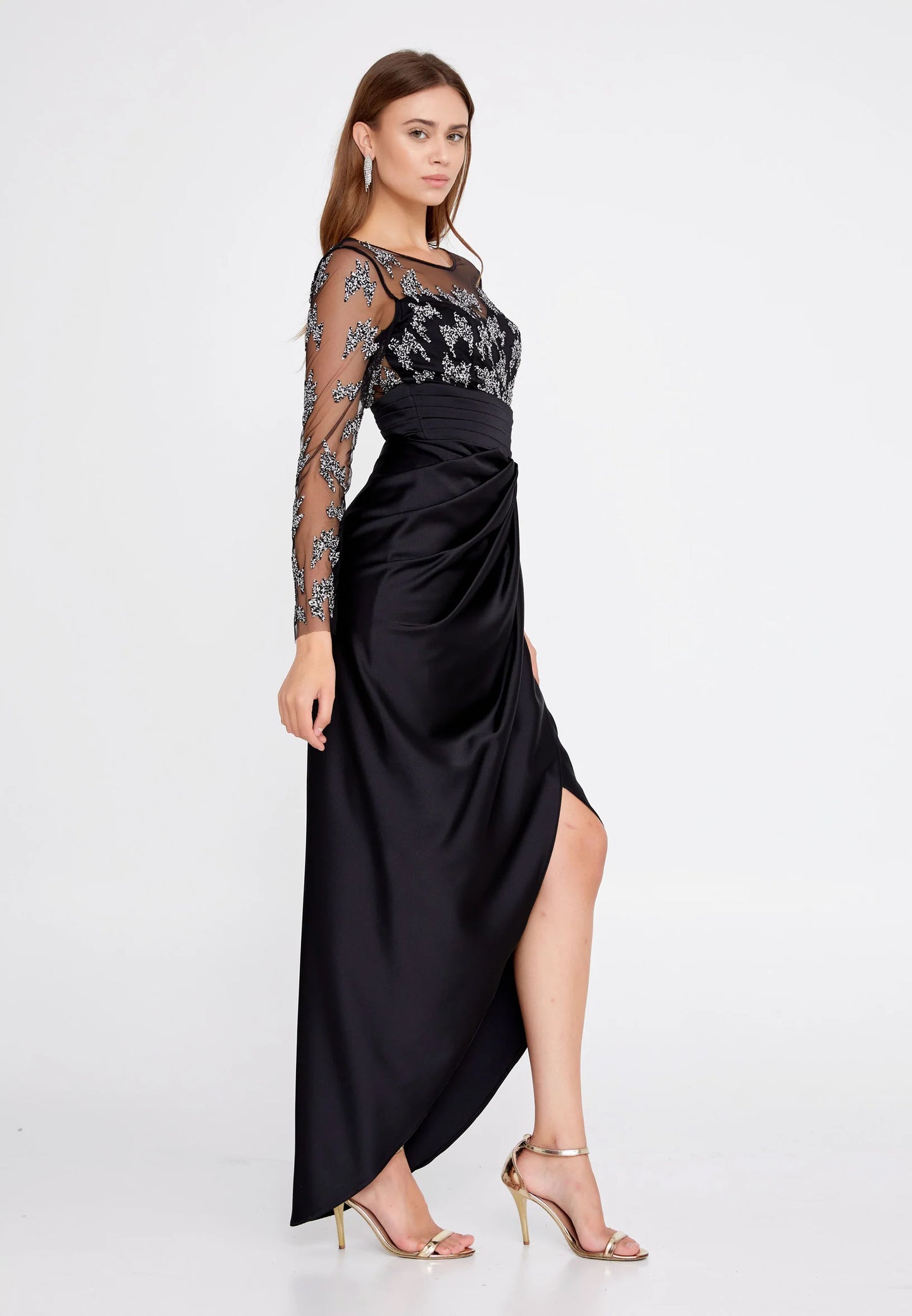 Long Sleeve Maxi Satin Column Regular Wedding Guest Dress Unit Price: $52