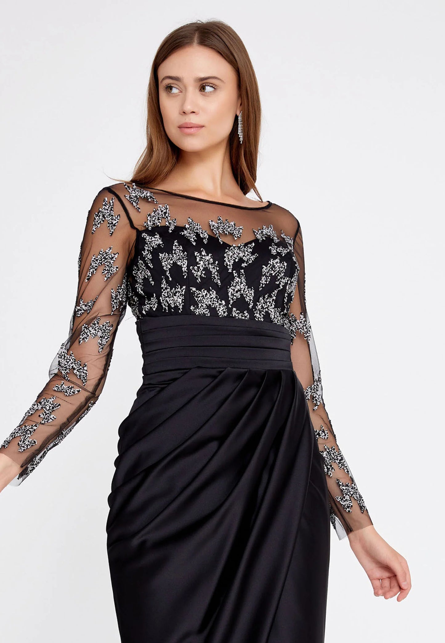 Long Sleeve Maxi Satin Column Regular Wedding Guest Dress Unit Price: $52