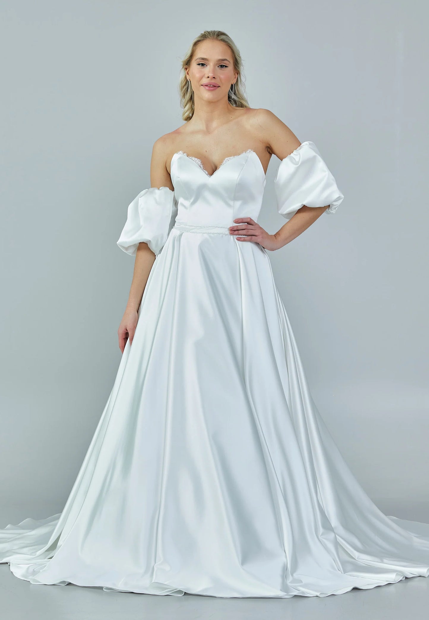 Off Shoulder Maxi Satin Regular Wedding Dress Unit Price: $545