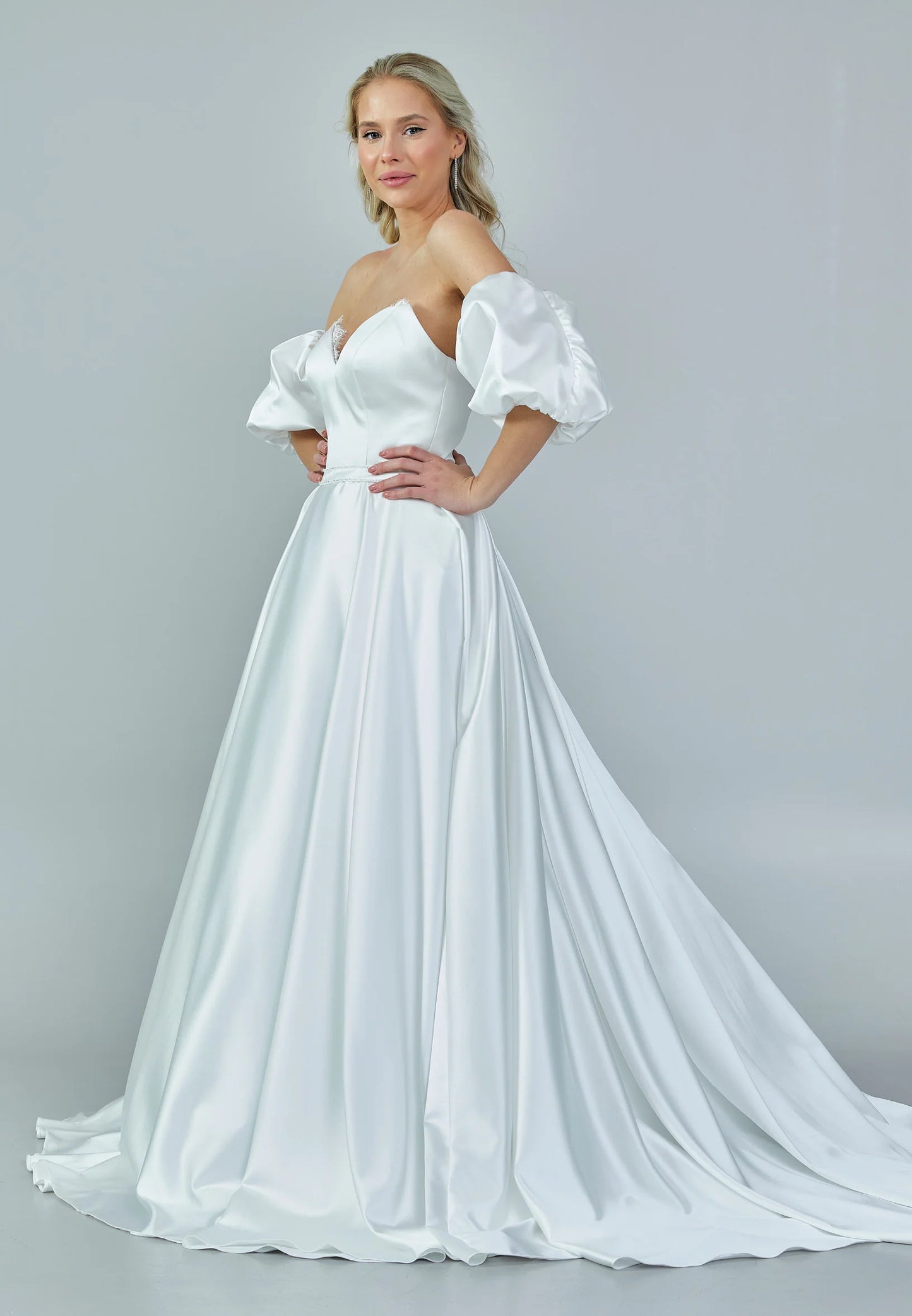 Off Shoulder Maxi Satin Regular Wedding Dress Unit Price: $545