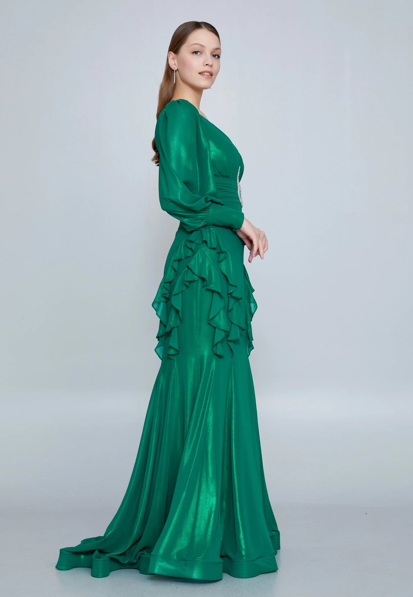 Long Sleeve Maxi Chiffon Mermaid Regular Wedding Guest Dress Unit Price: $48