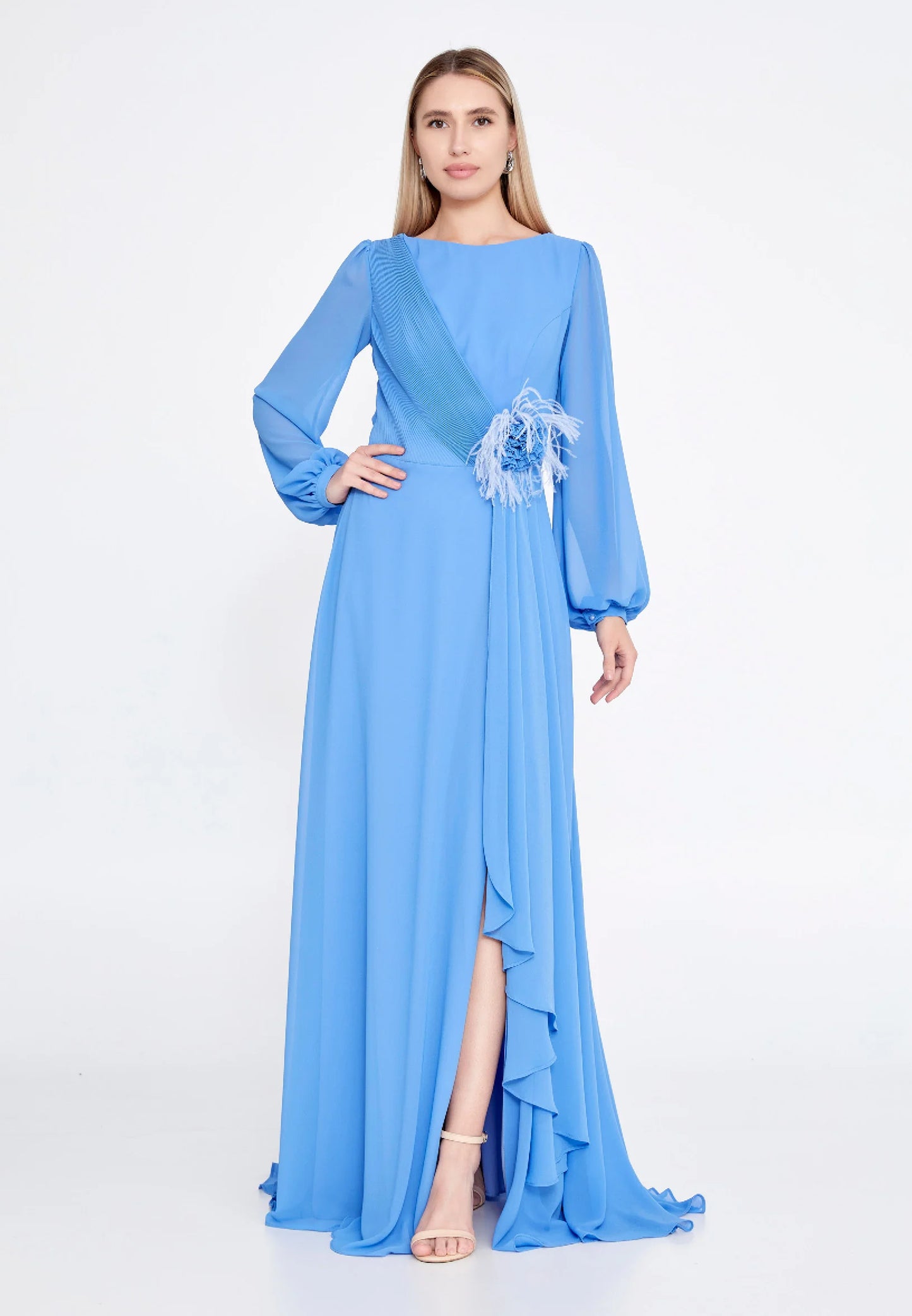 Long Sleeve Maxi Chiffon Column Regular Evening Dress Unit Price: $60