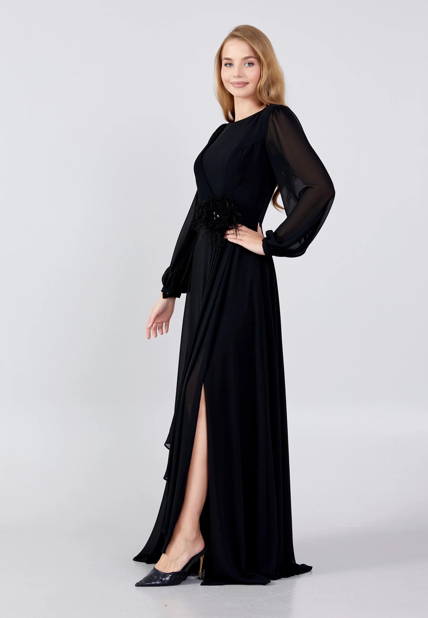 Long Sleeve Maxi Chiffon Column Regular Evening Dress Unit Price: $60