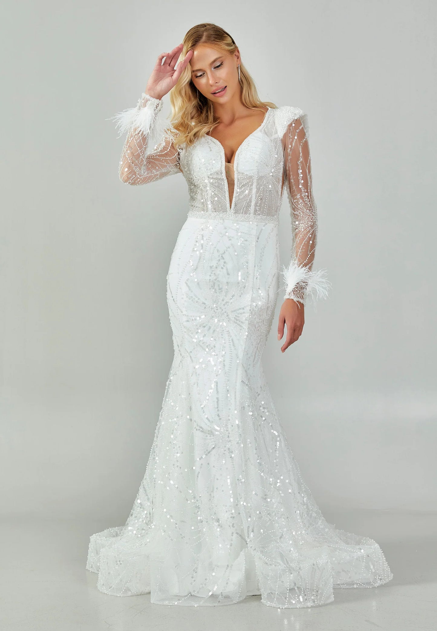 Long Sleeve Maxi Sequin Regular Wedding Dress Unit Price: $500