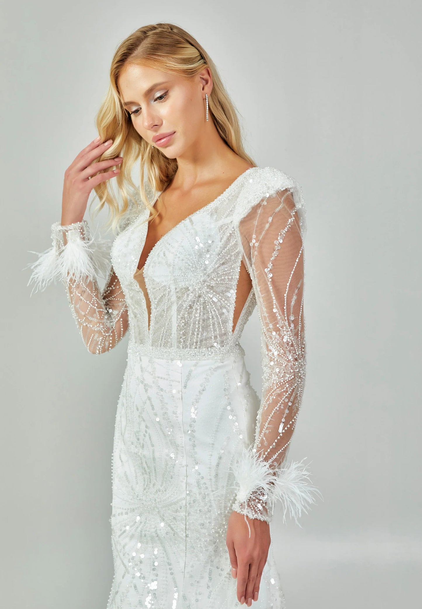 Long Sleeve Maxi Sequin Regular Wedding Dress Unit Price: $500