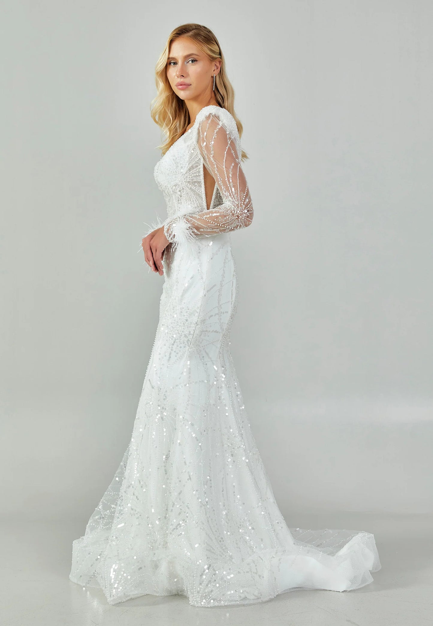 Long Sleeve Maxi Sequin Regular Wedding Dress Unit Price: $500