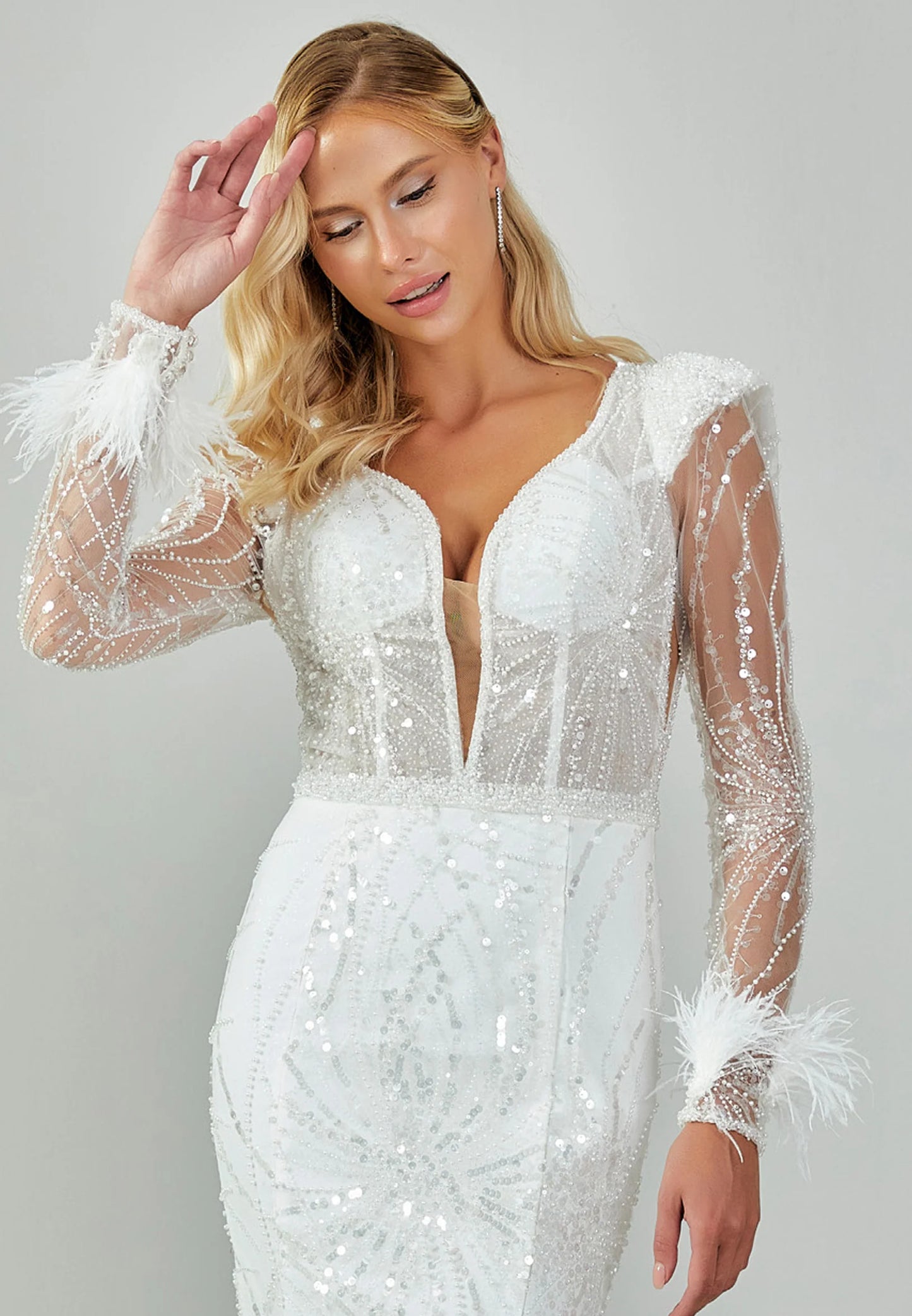 Long Sleeve Maxi Sequin Regular Wedding Dress Unit Price: $500