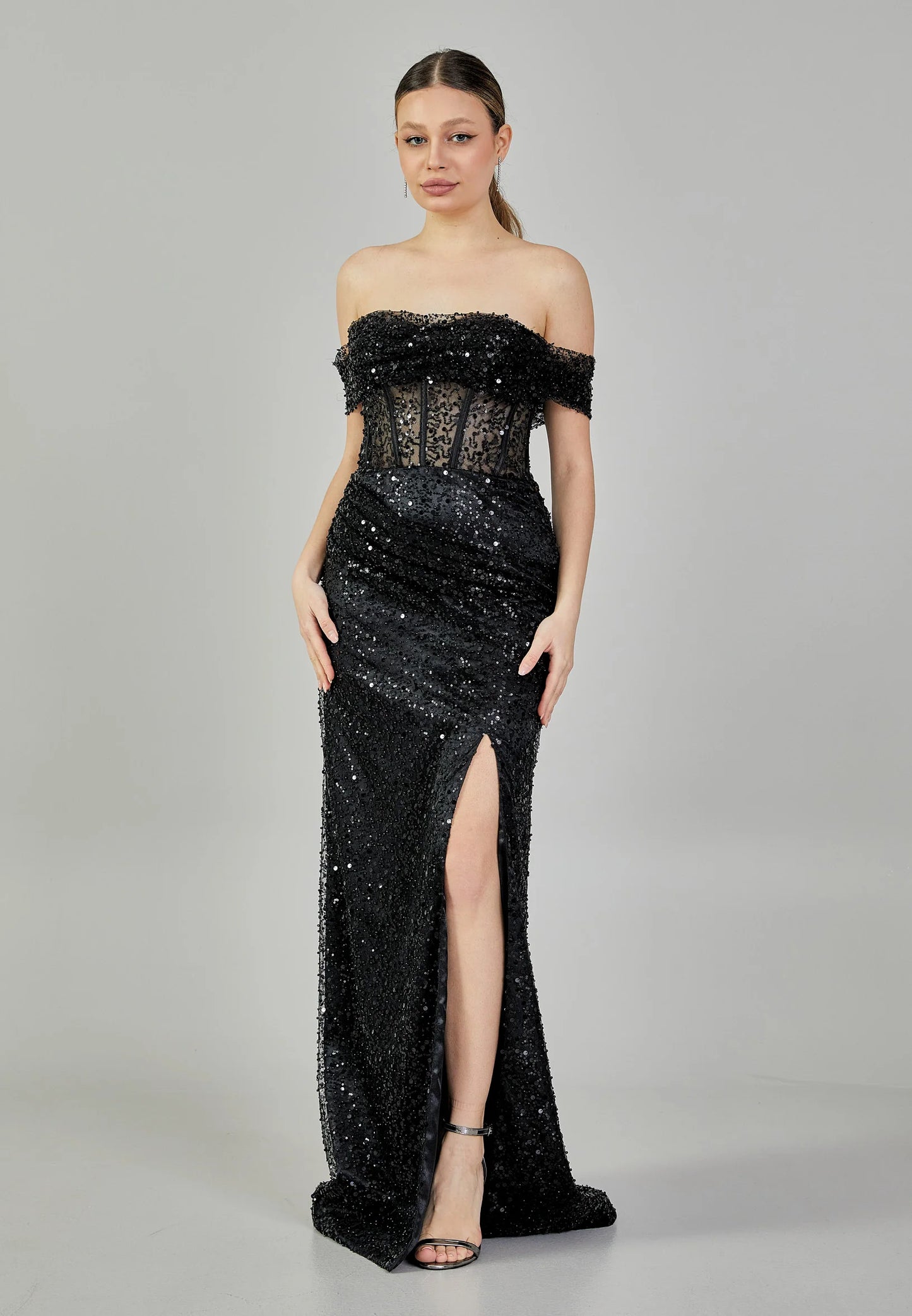 Off Shoulder Maxi Sequin Regular Engagement Dress Unit Price: $135
