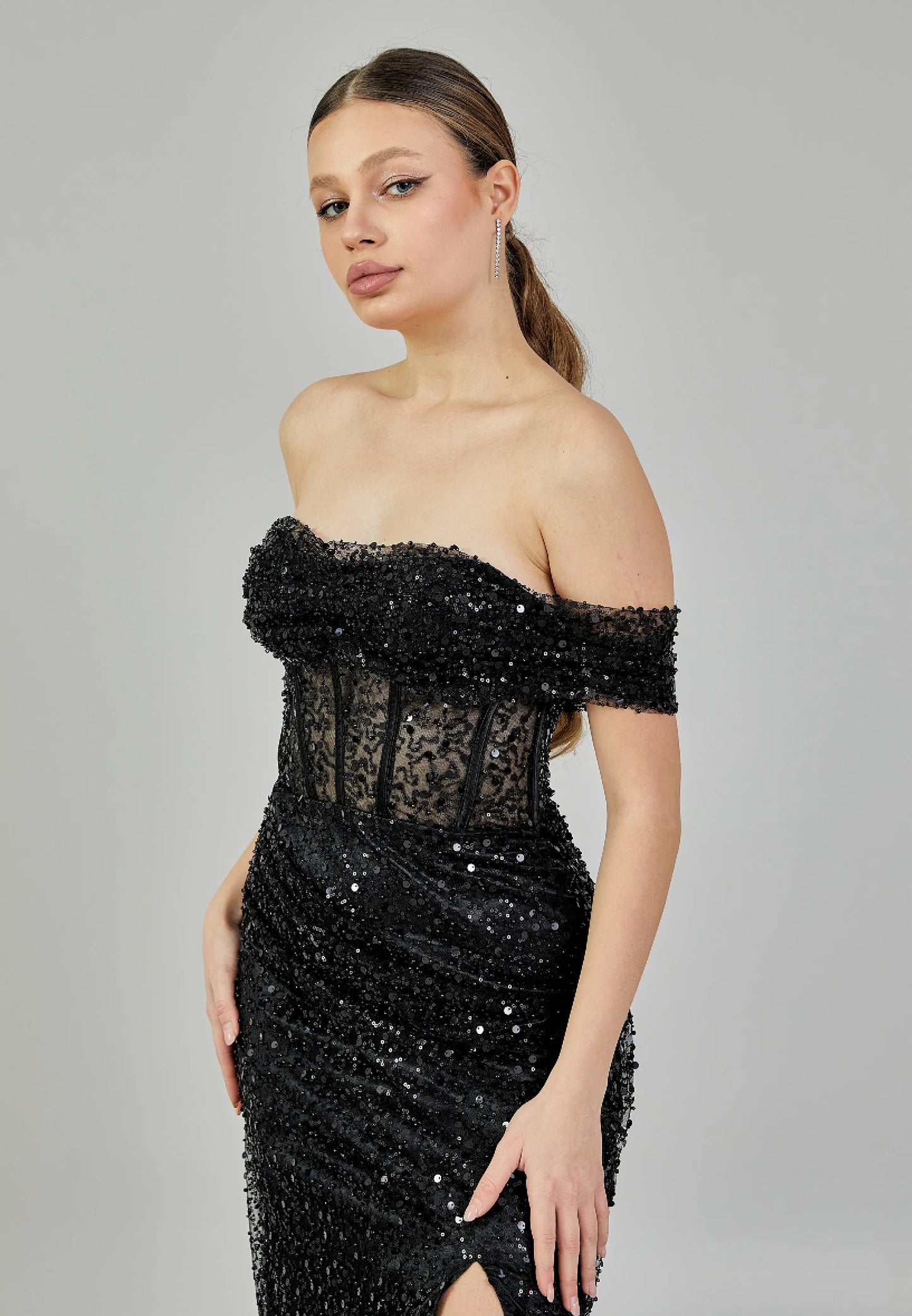 Off Shoulder Maxi Sequin Regular Engagement Dress Unit Price: $135