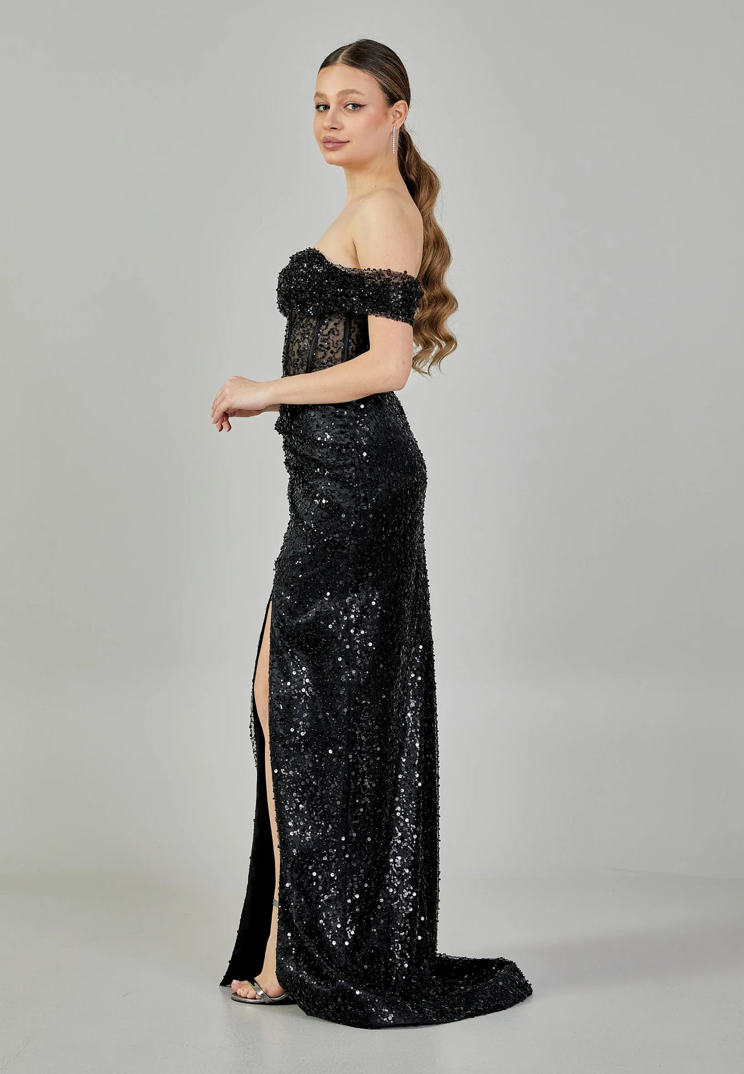 Off Shoulder Maxi Sequin Regular Engagement Dress Unit Price: $135