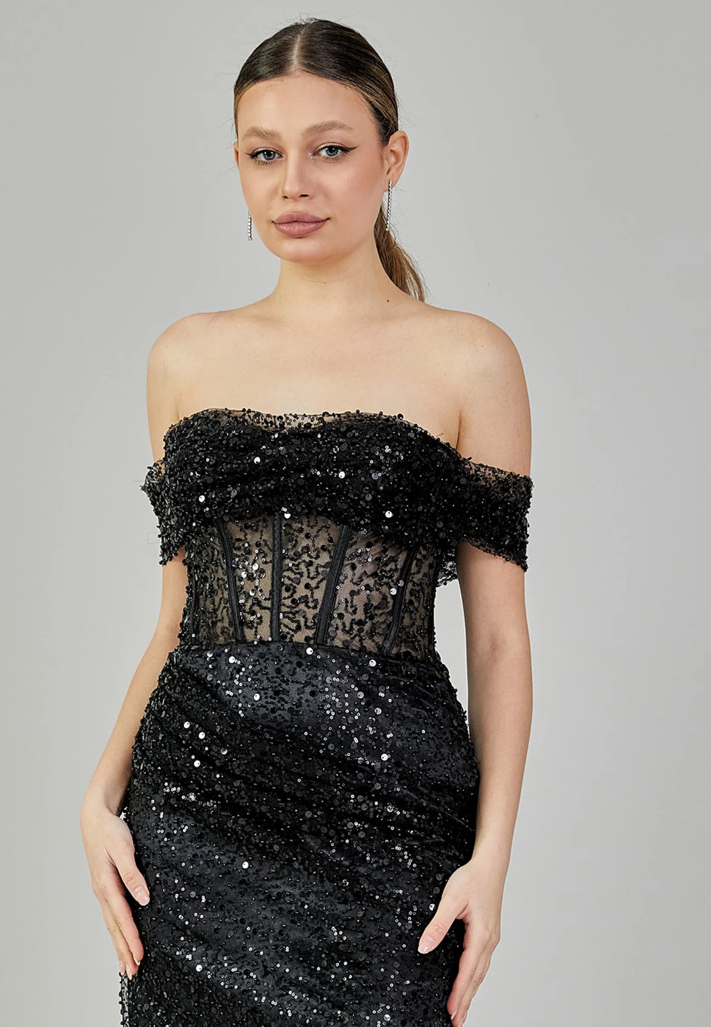 Off Shoulder Maxi Sequin Regular Engagement Dress Unit Price: $135