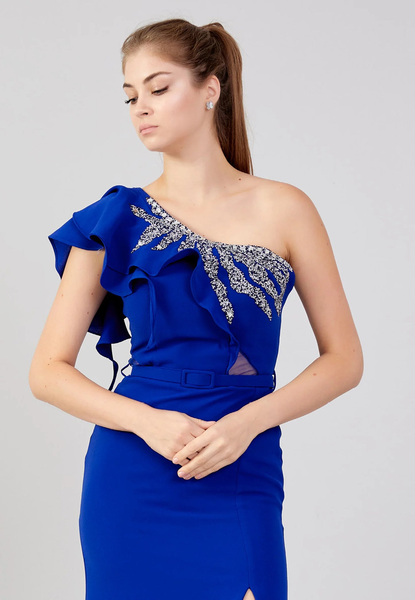 One Shoulder Maxi Crepe Column Regular Wedding Guest Dress Unit Price: $48