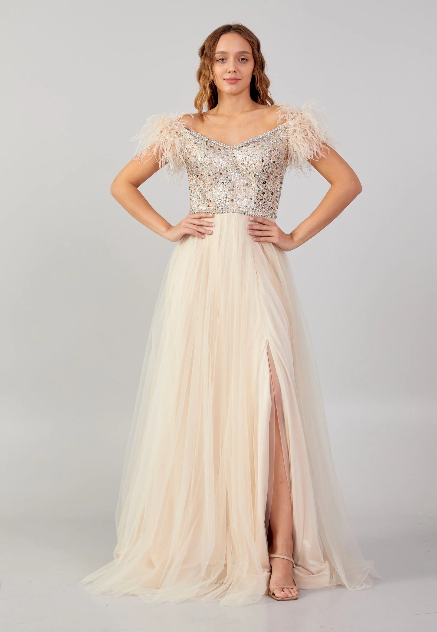 Off Shoulder Maxi Tulle Column Regular Wedding Guest Dress Unit Price: $74