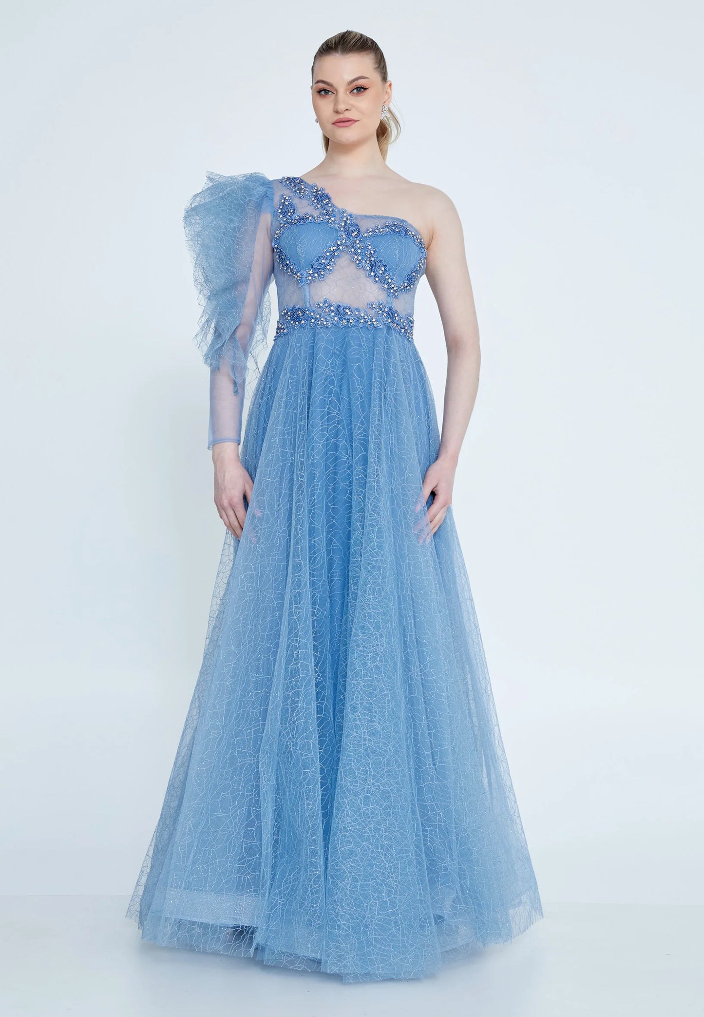 One Shoulder Maxi Tulle A - Line Regular Prom Dress Unit Price: $42