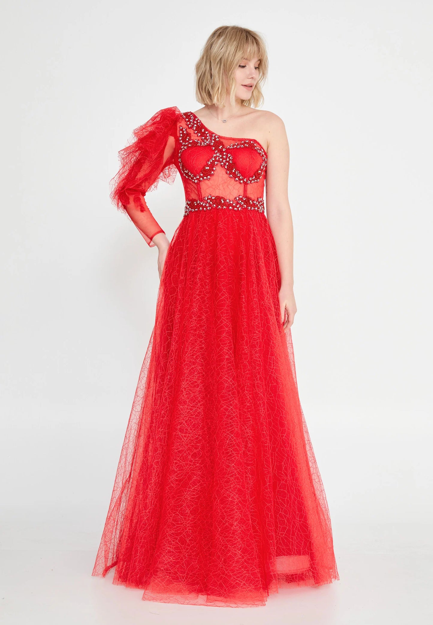 One Shoulder Maxi Tulle A - Line Regular Prom Dress Unit Price: $42