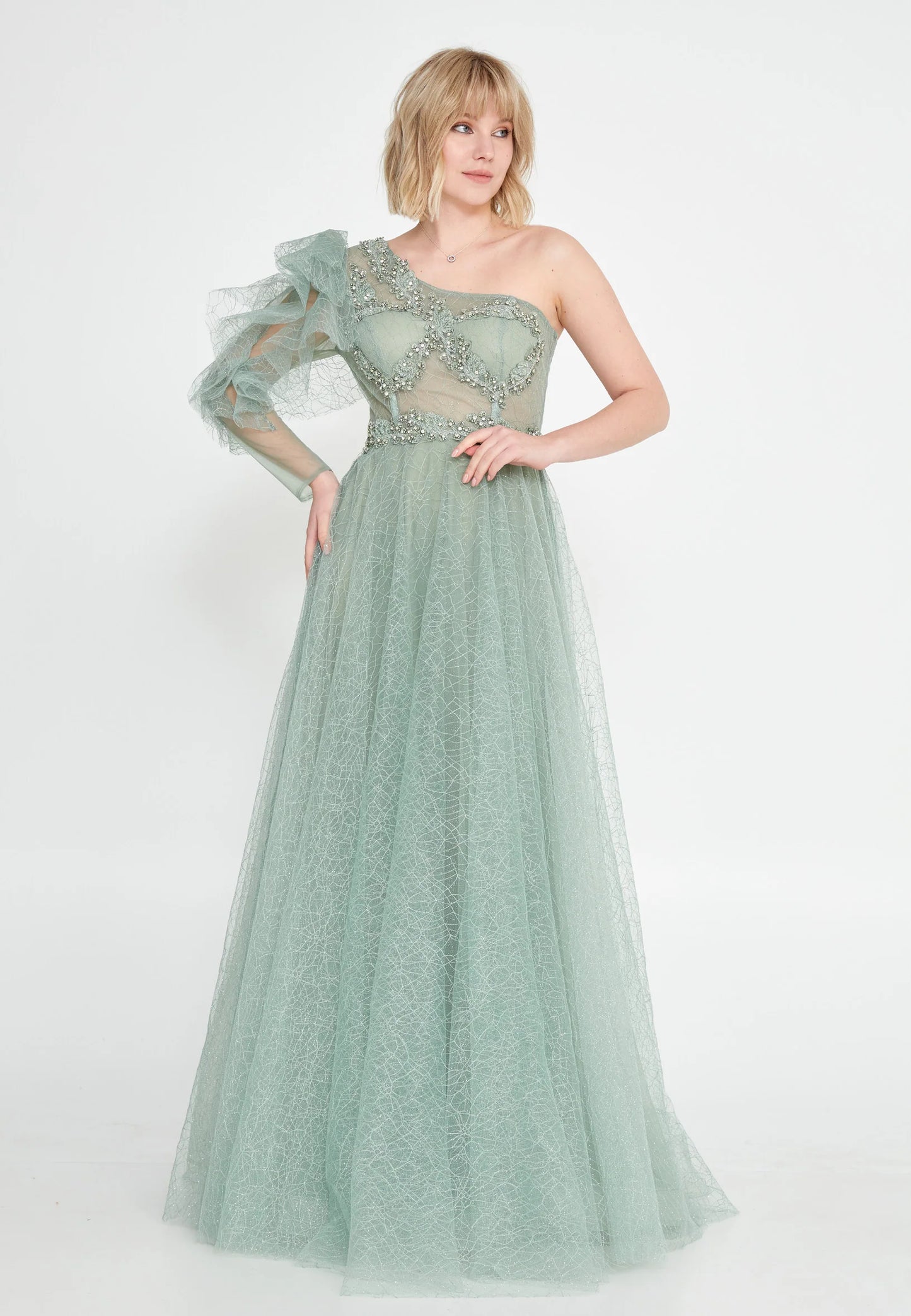 One Shoulder Maxi Tulle A - Line Regular Prom Dress Unit Price: $42