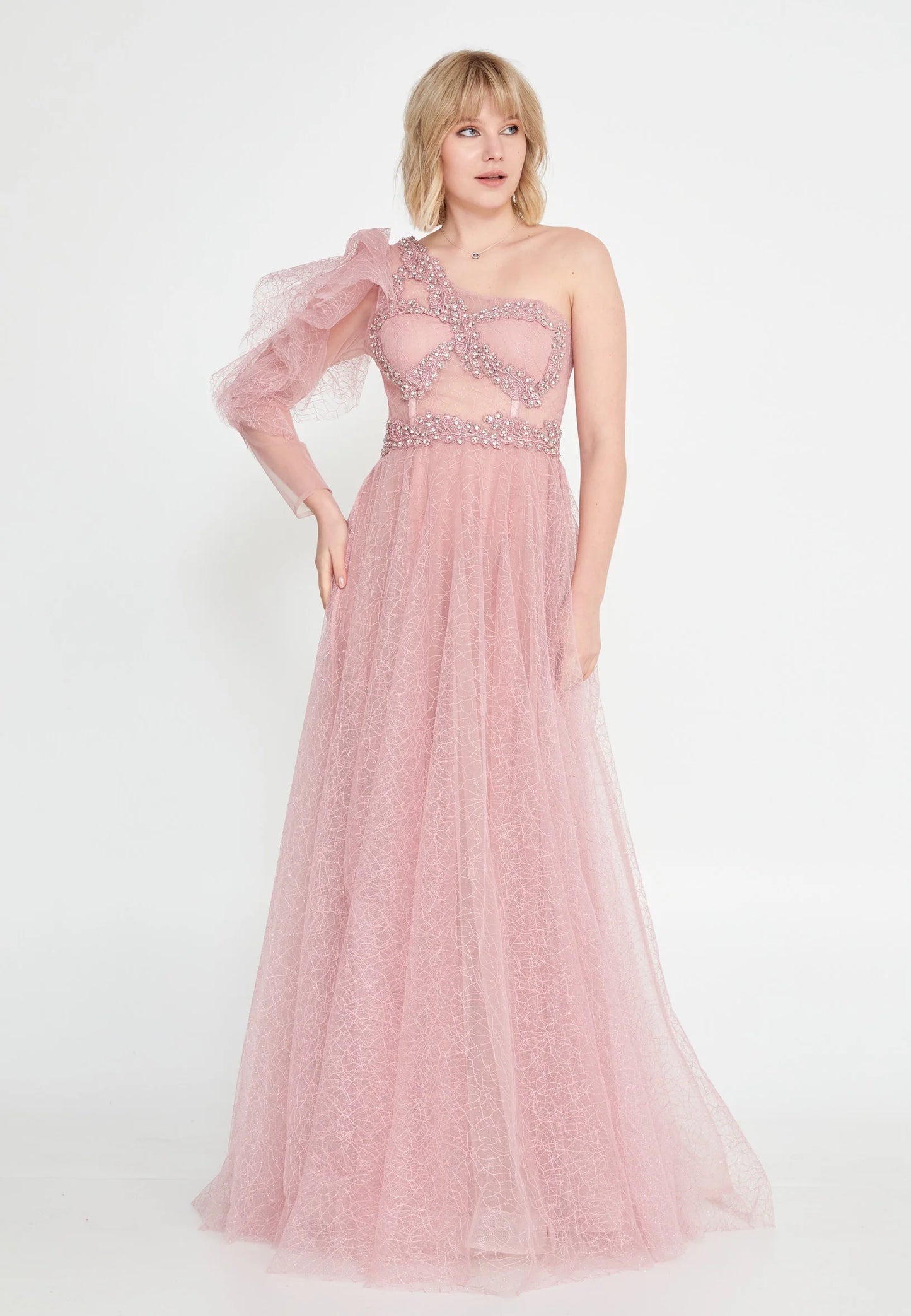 One Shoulder Maxi Tulle A - Line Regular Prom Dress Unit Price: $42