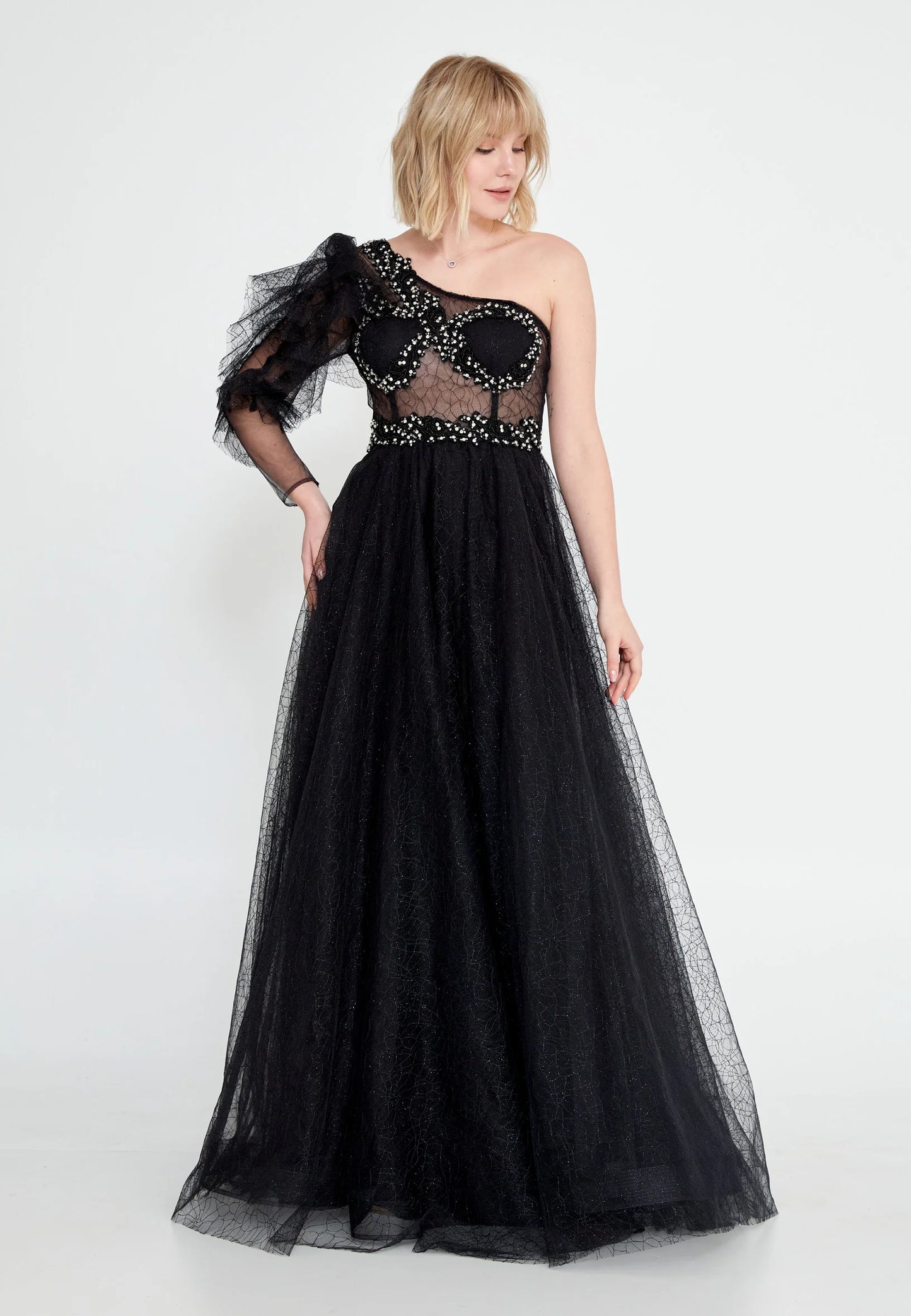 One Shoulder Maxi Tulle A - Line Regular Prom Dress Unit Price: $42