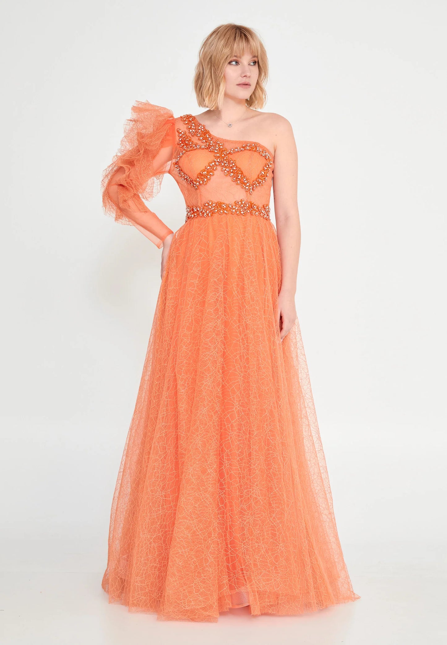 One Shoulder Maxi Tulle A - Line Regular Prom Dress Unit Price: $42