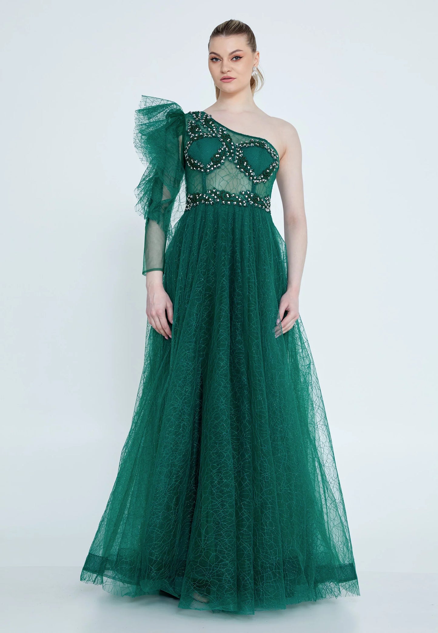 One Shoulder Maxi Tulle A - Line Regular Prom Dress Unit Price: $42
