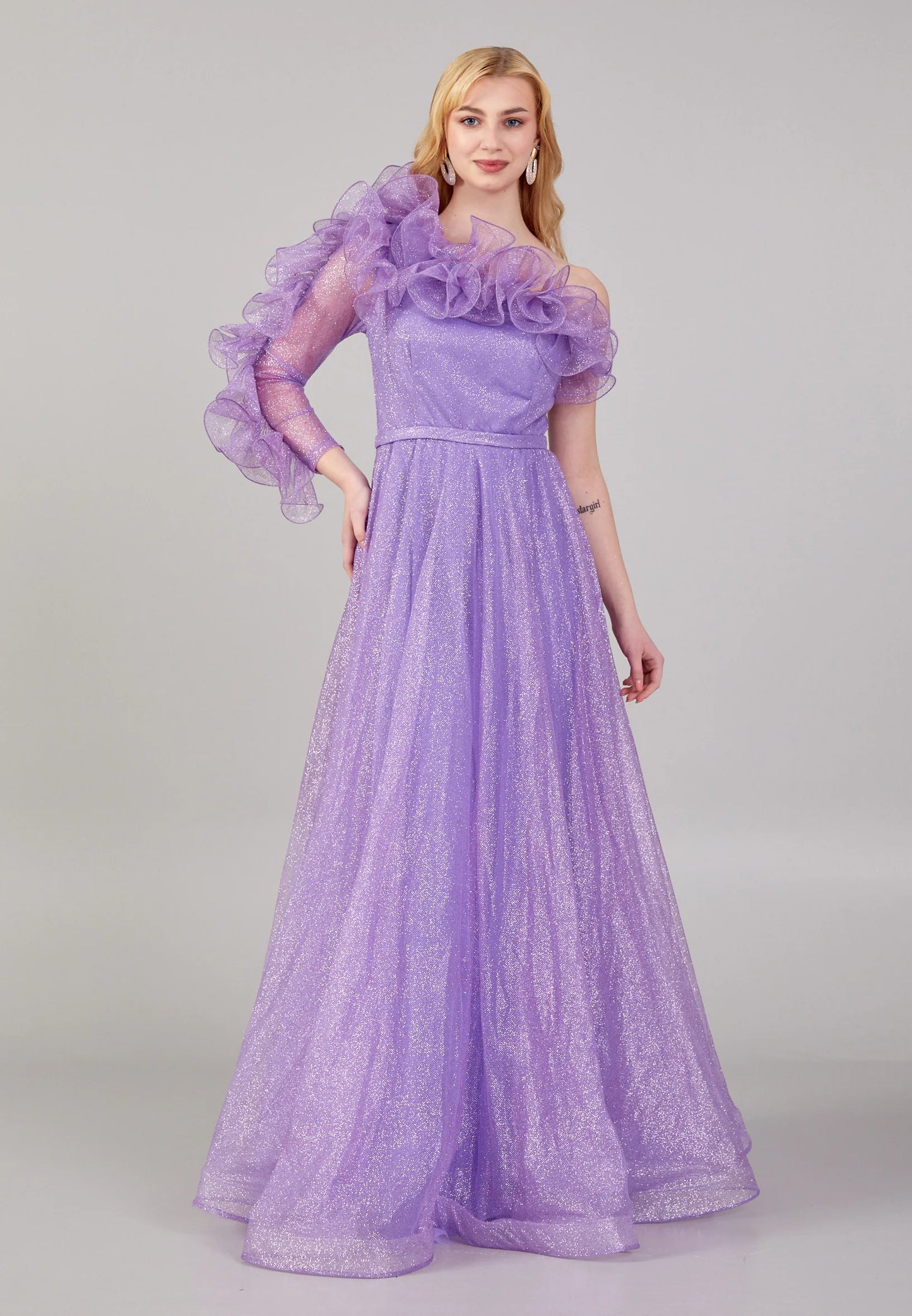 One Shoulder Maxi Tulle A - Line Regular Prom Dress Unit Price: $45