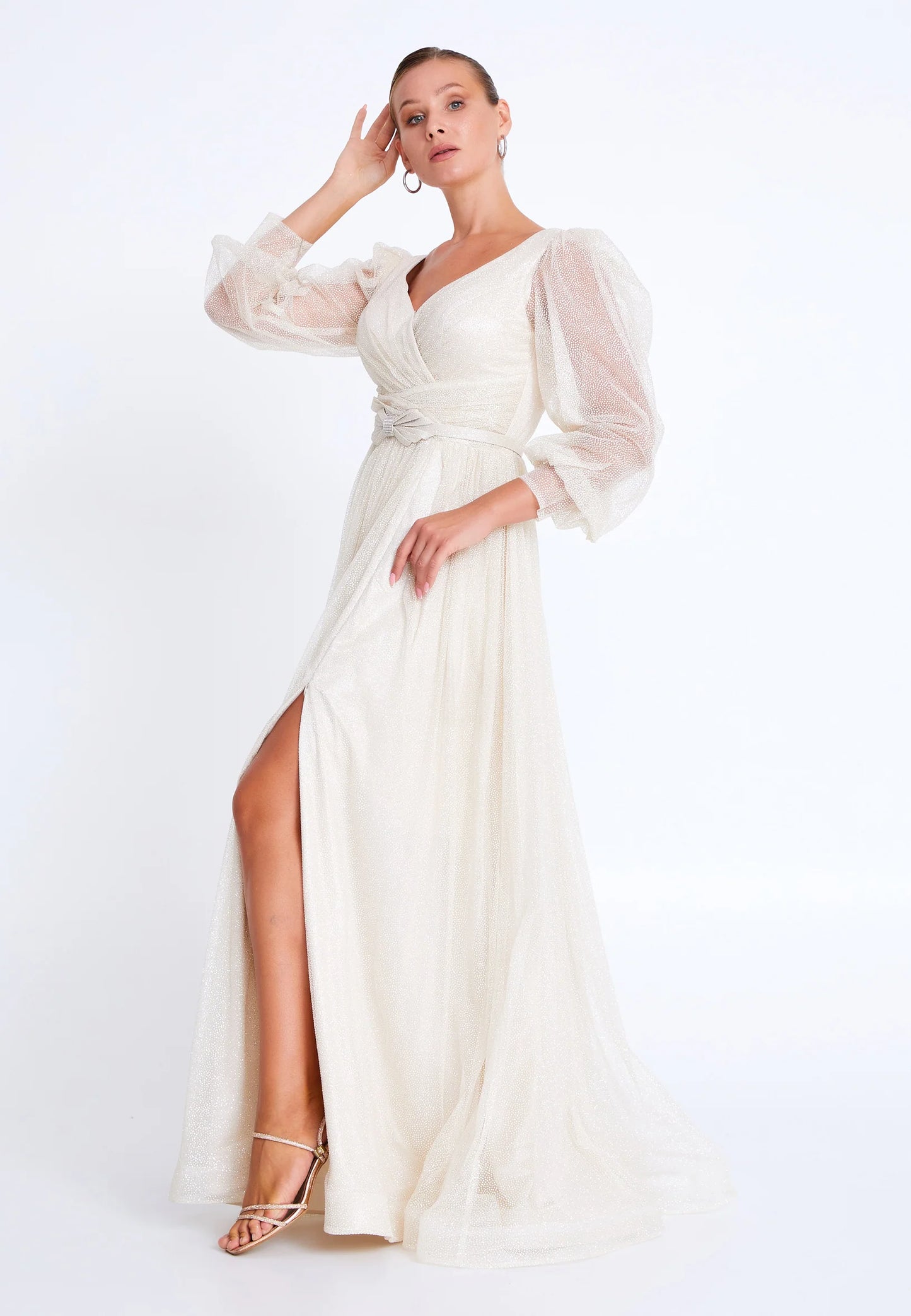 Long Sleeve Maxi Tulle A - Line Plus Size Wedding Guest Dress Unit Price: $74