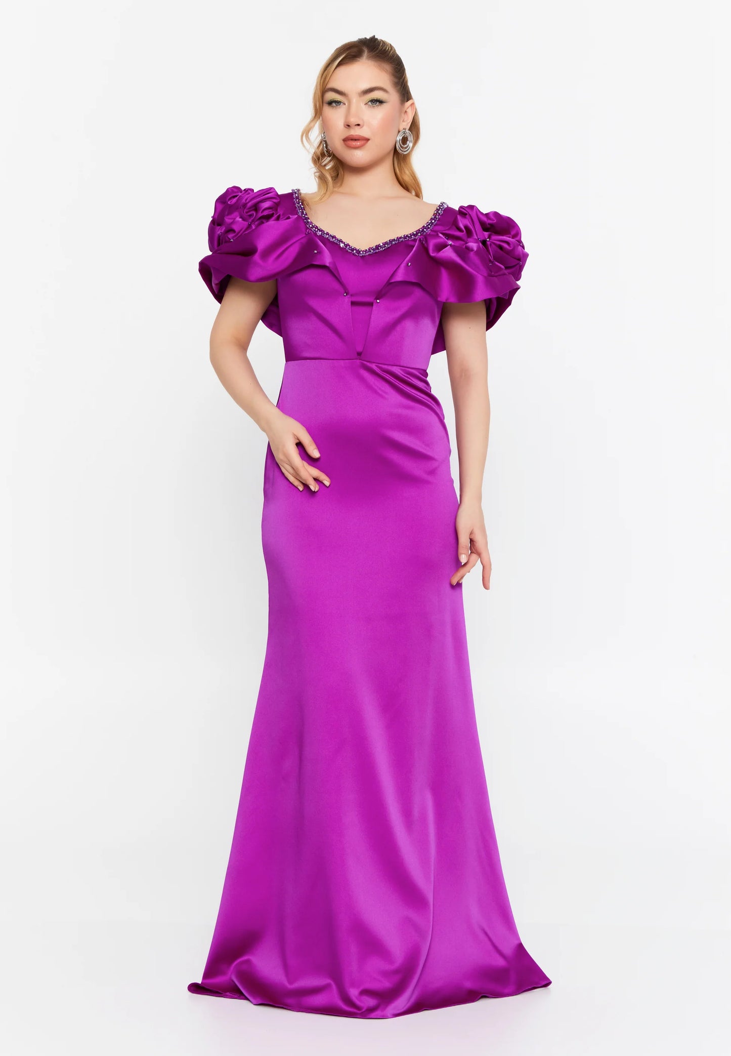 Short Sleeve Maxi Satin Mermaid Regular Wedding Guest Dress Unit Price: $75