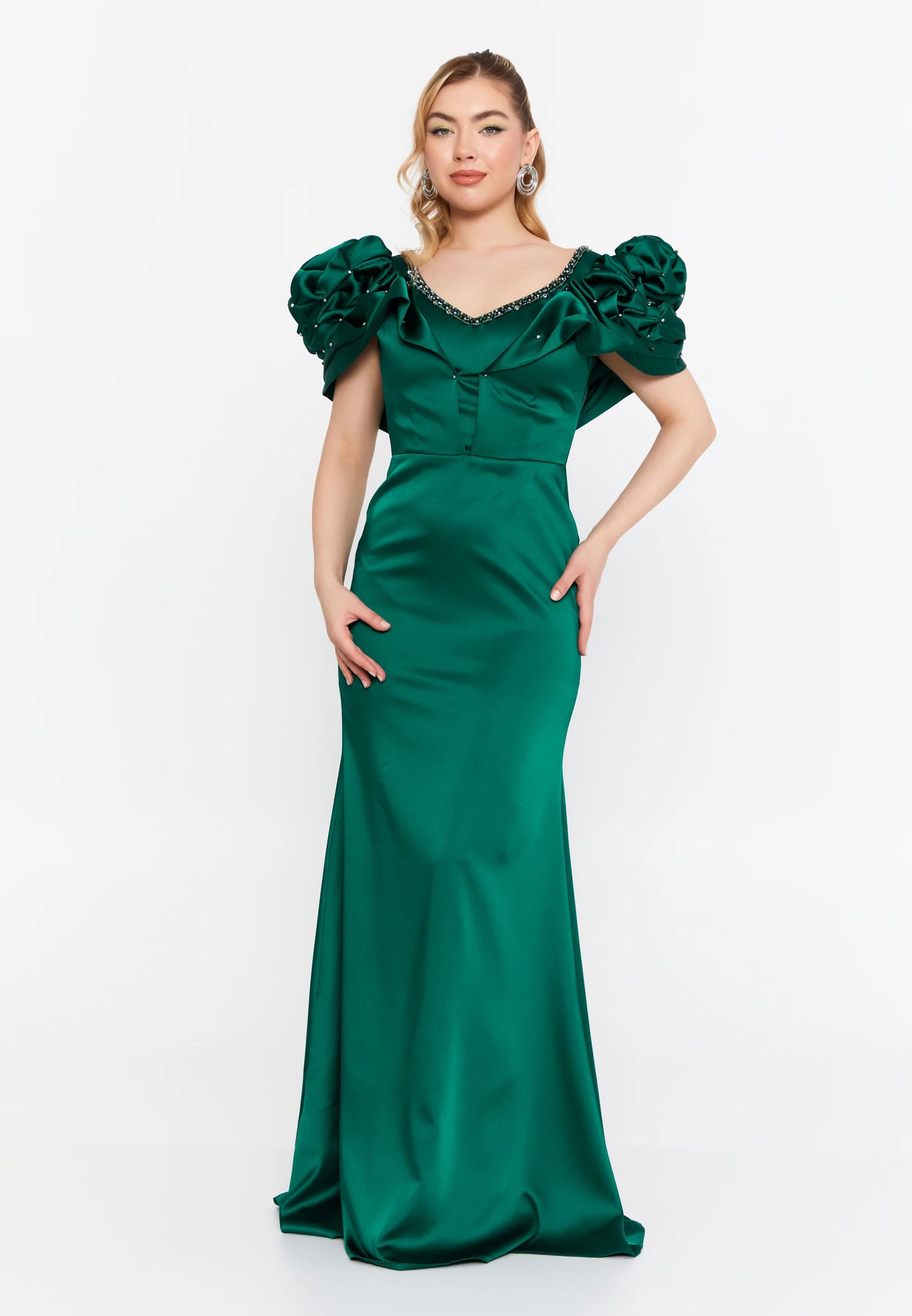 Short Sleeve Maxi Satin Mermaid Regular Wedding Guest Dress Unit Price: $75