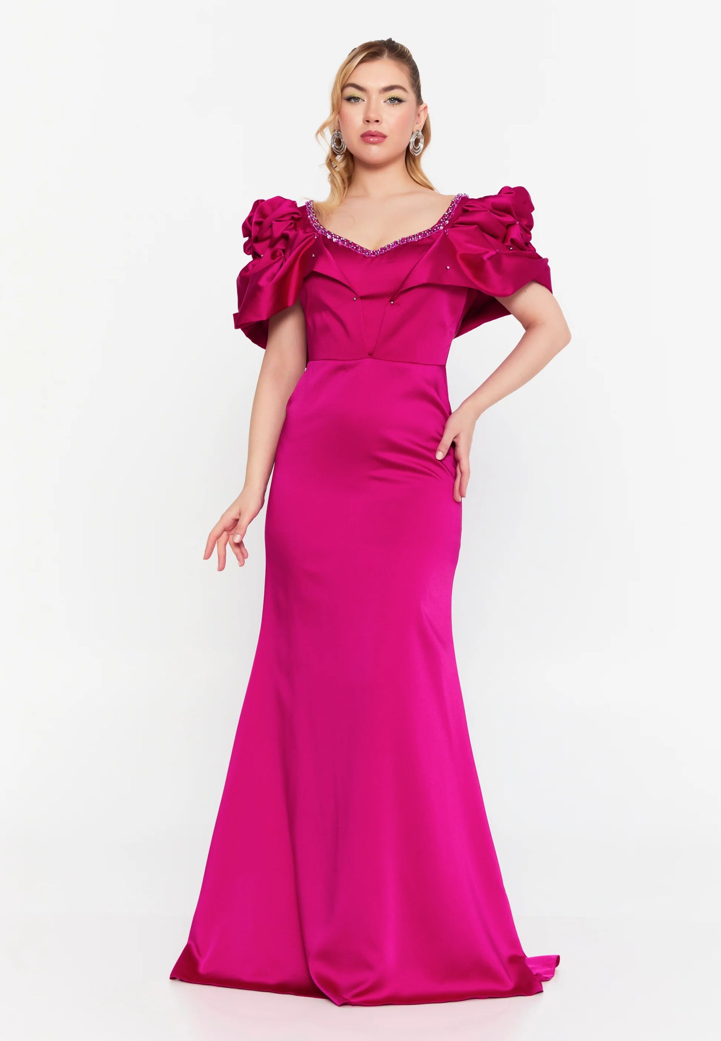 Short Sleeve Maxi Satin Mermaid Regular Wedding Guest Dress Unit Price: $75