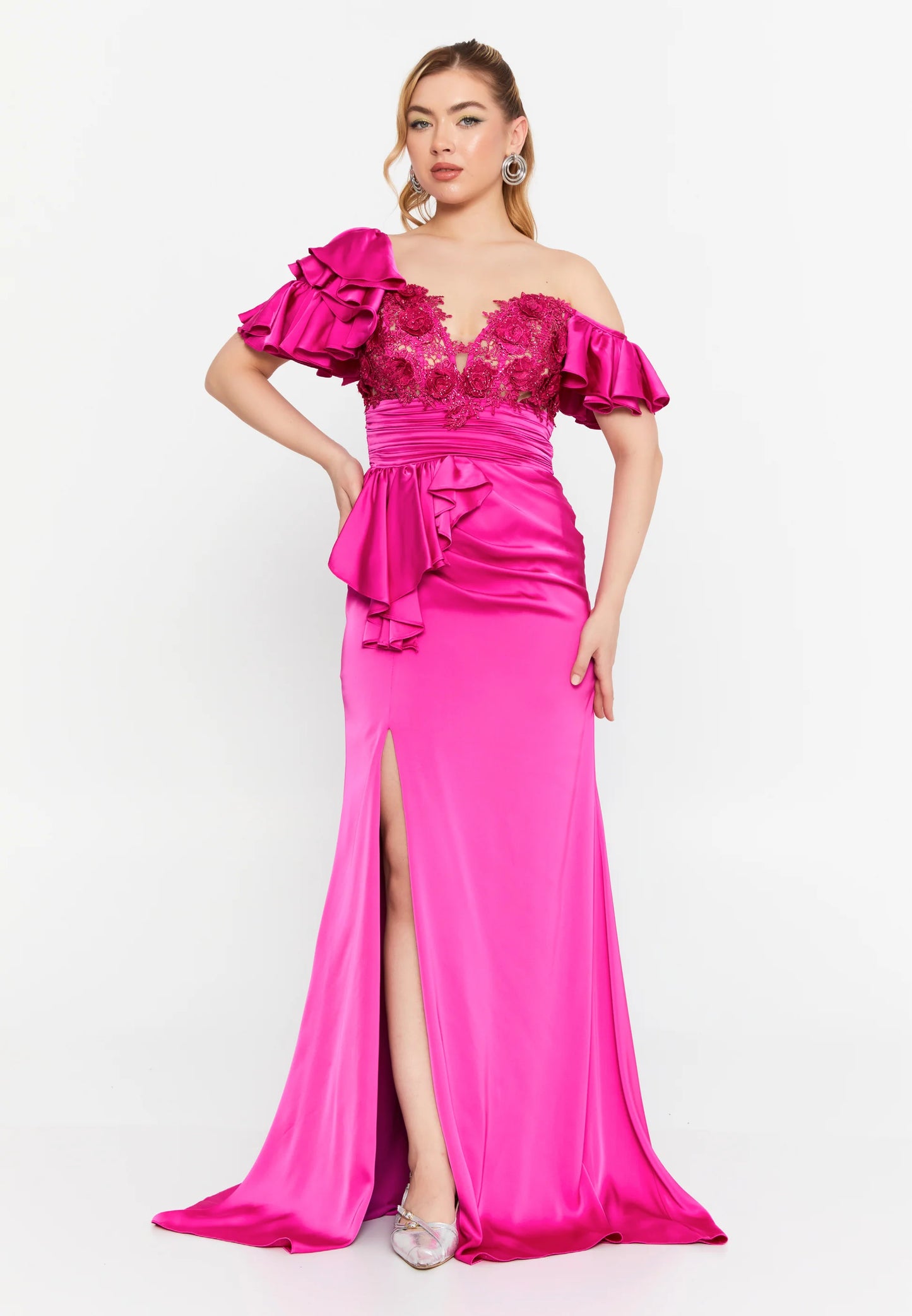 Short Sleeve Maxi Satin Mermaid Regular Wedding Guest Dress Unit Price: $135