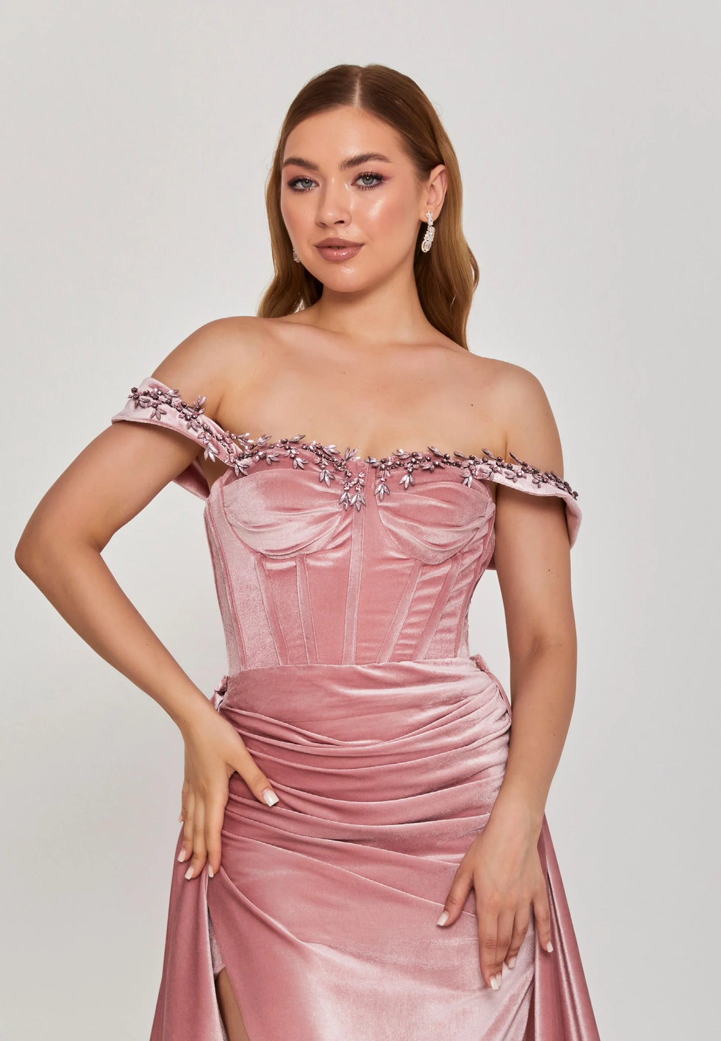 Off Shoulder Maxi Velvet Regular Engagement Dress Unit Price: $590