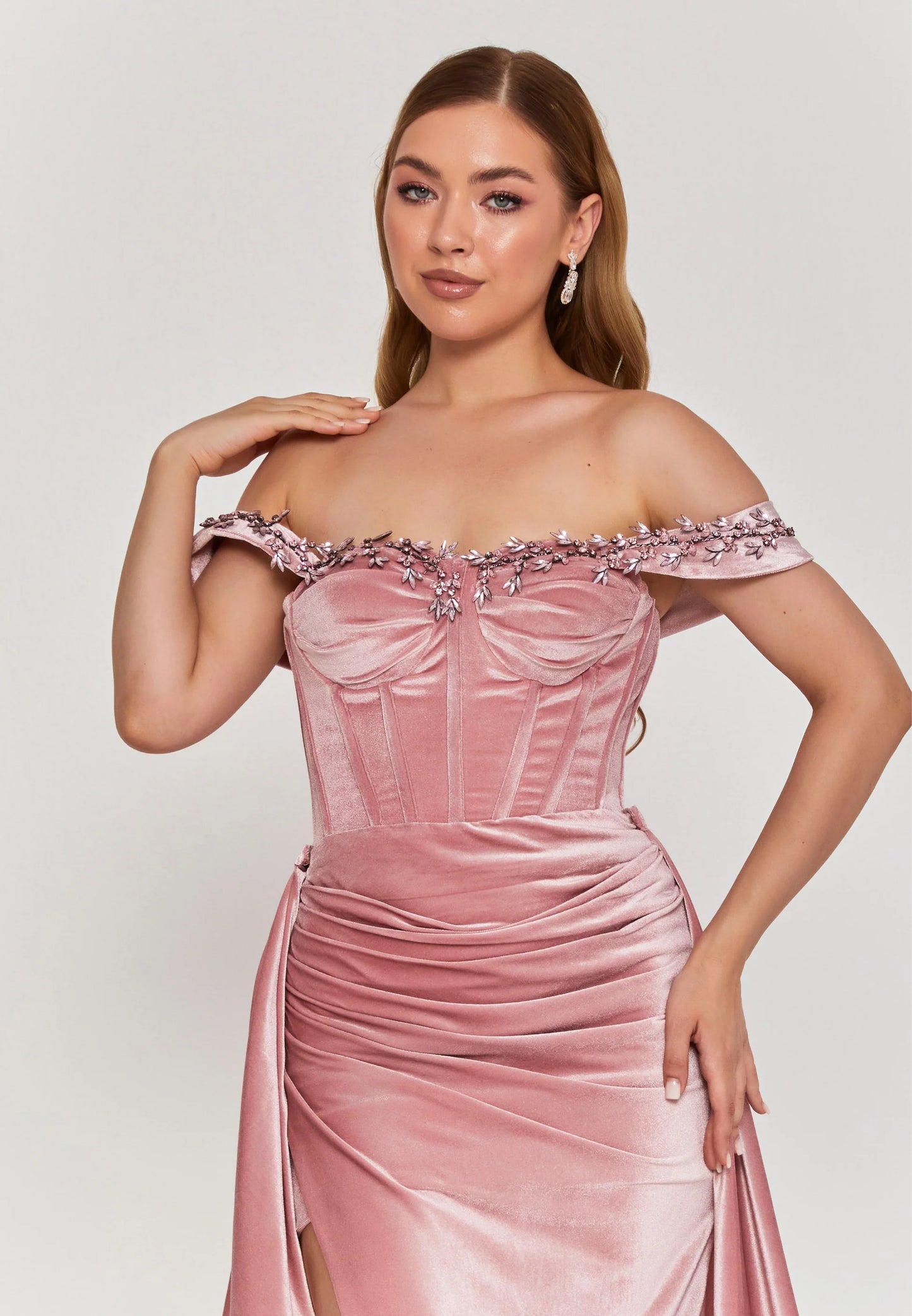 Off Shoulder Maxi Velvet Regular Engagement Dress Unit Price: $590