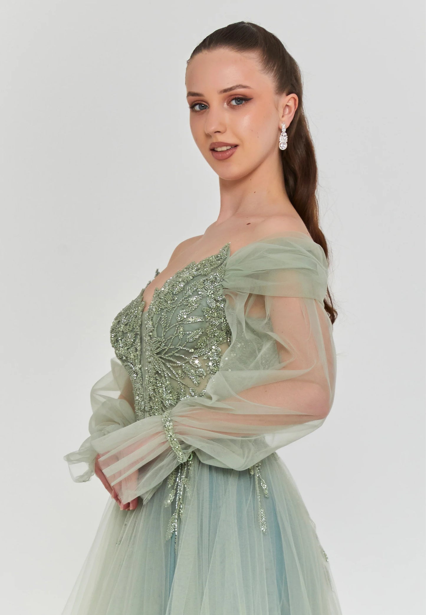 Off Shoulder Maxi Tulle Regular Engagement Dress Unit Price: $325