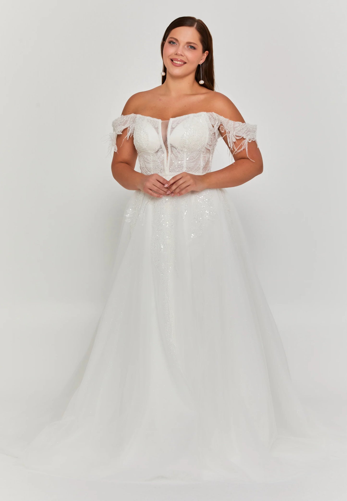 Off Shoulder Maxi Tulle Plus Size Wedding Dress Unit Price: $365
