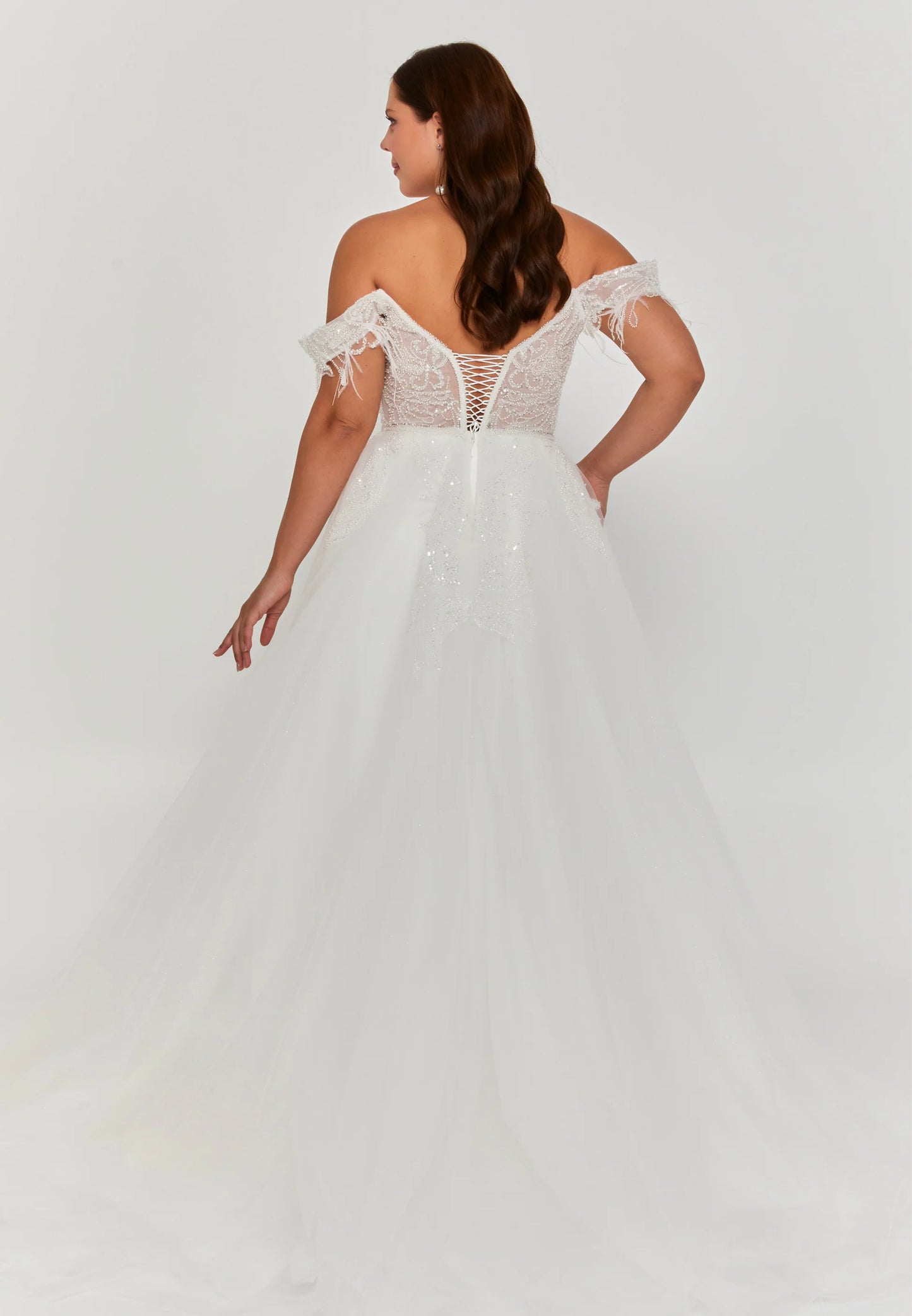Off Shoulder Maxi Tulle Plus Size Wedding Dress Unit Price: $365