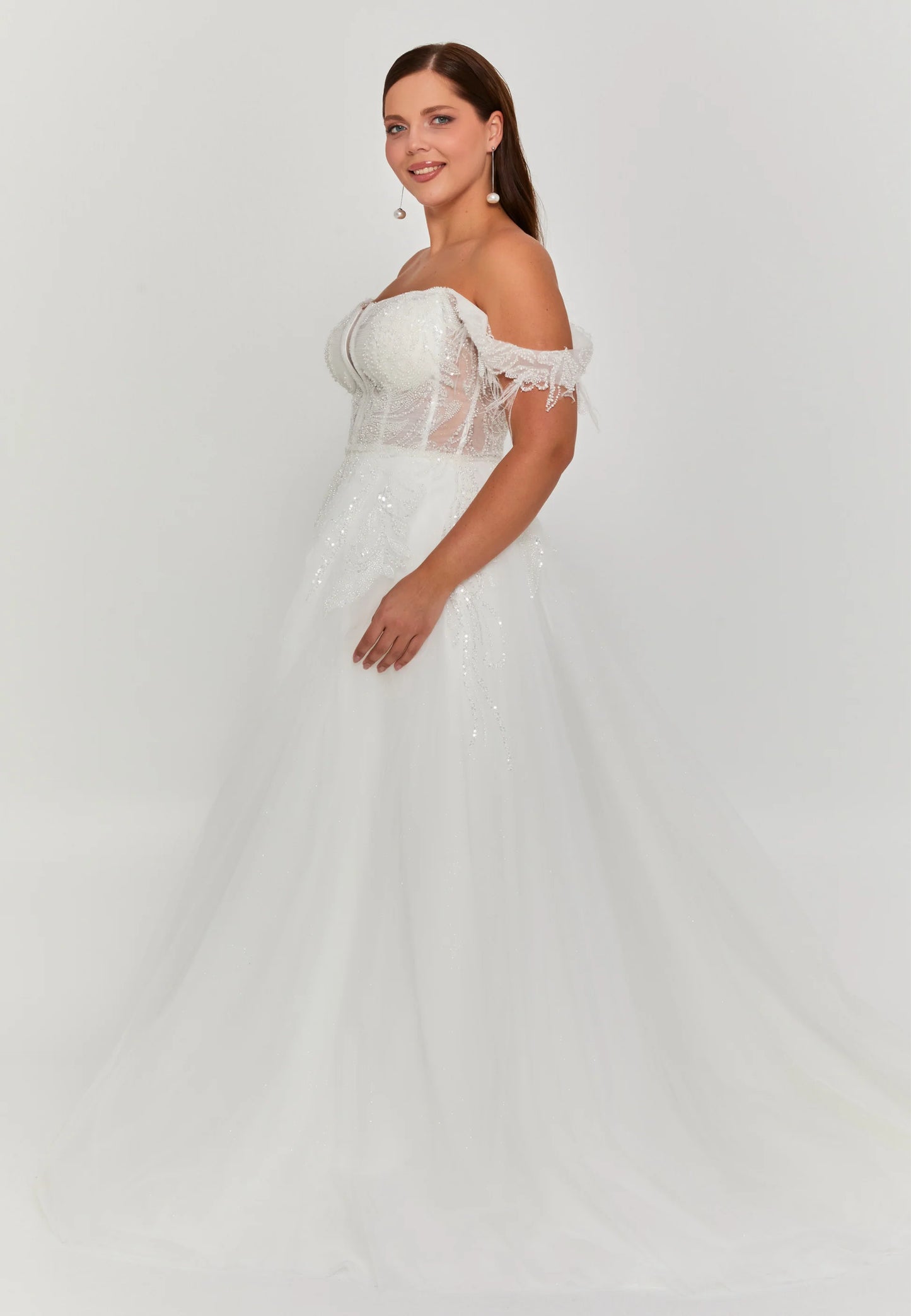 Off Shoulder Maxi Tulle Plus Size Wedding Dress Unit Price: $365