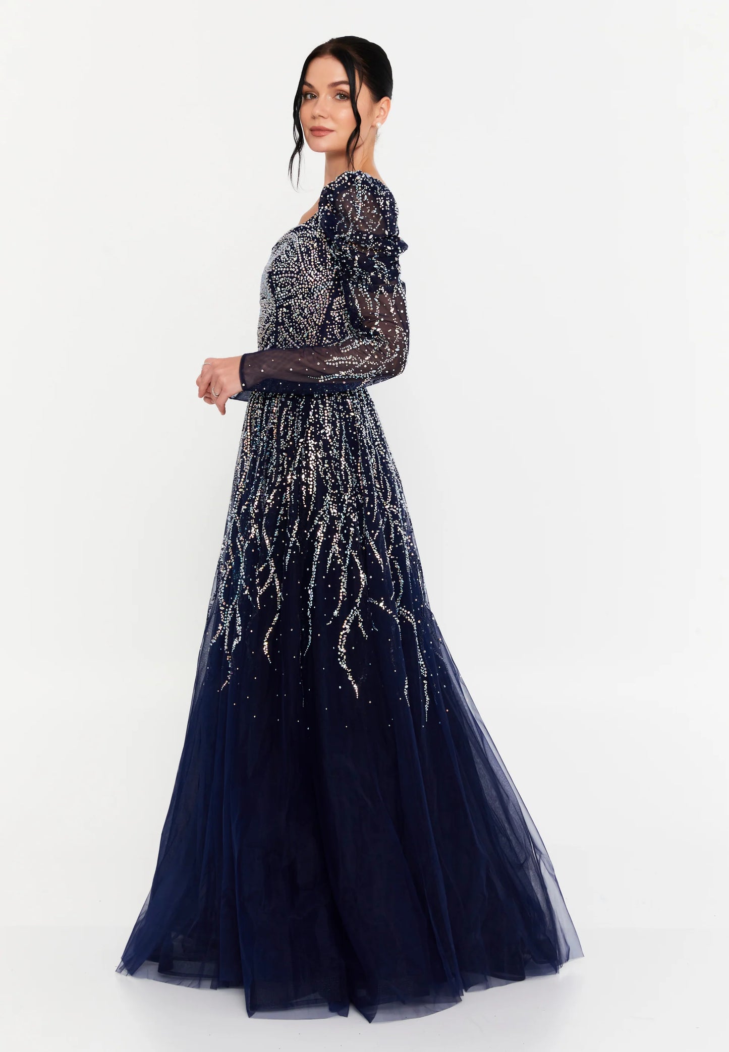 Long Sleeve Maxi Tulle A - Line Regular Prom Dress Unit Price: $106