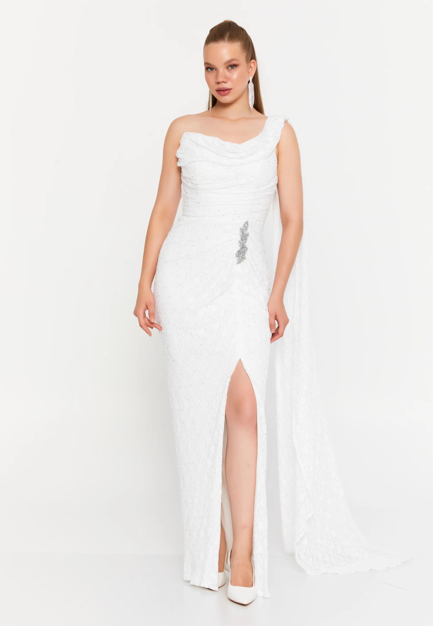 One Shoulder Maxi Lace Column Regular Wedding Guest Dress Unit Price: $100