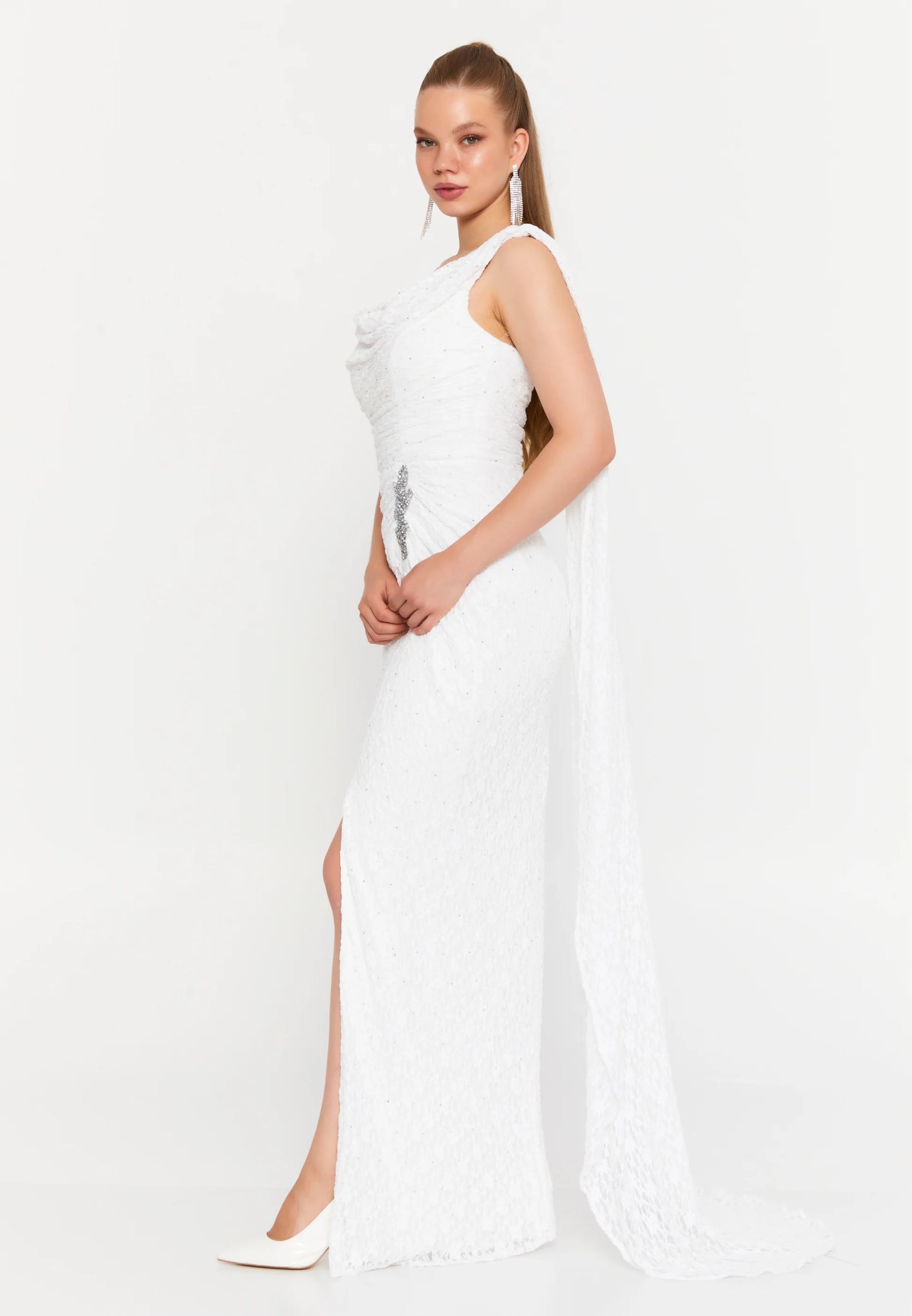One Shoulder Maxi Lace Column Regular Wedding Guest Dress Unit Price: $100