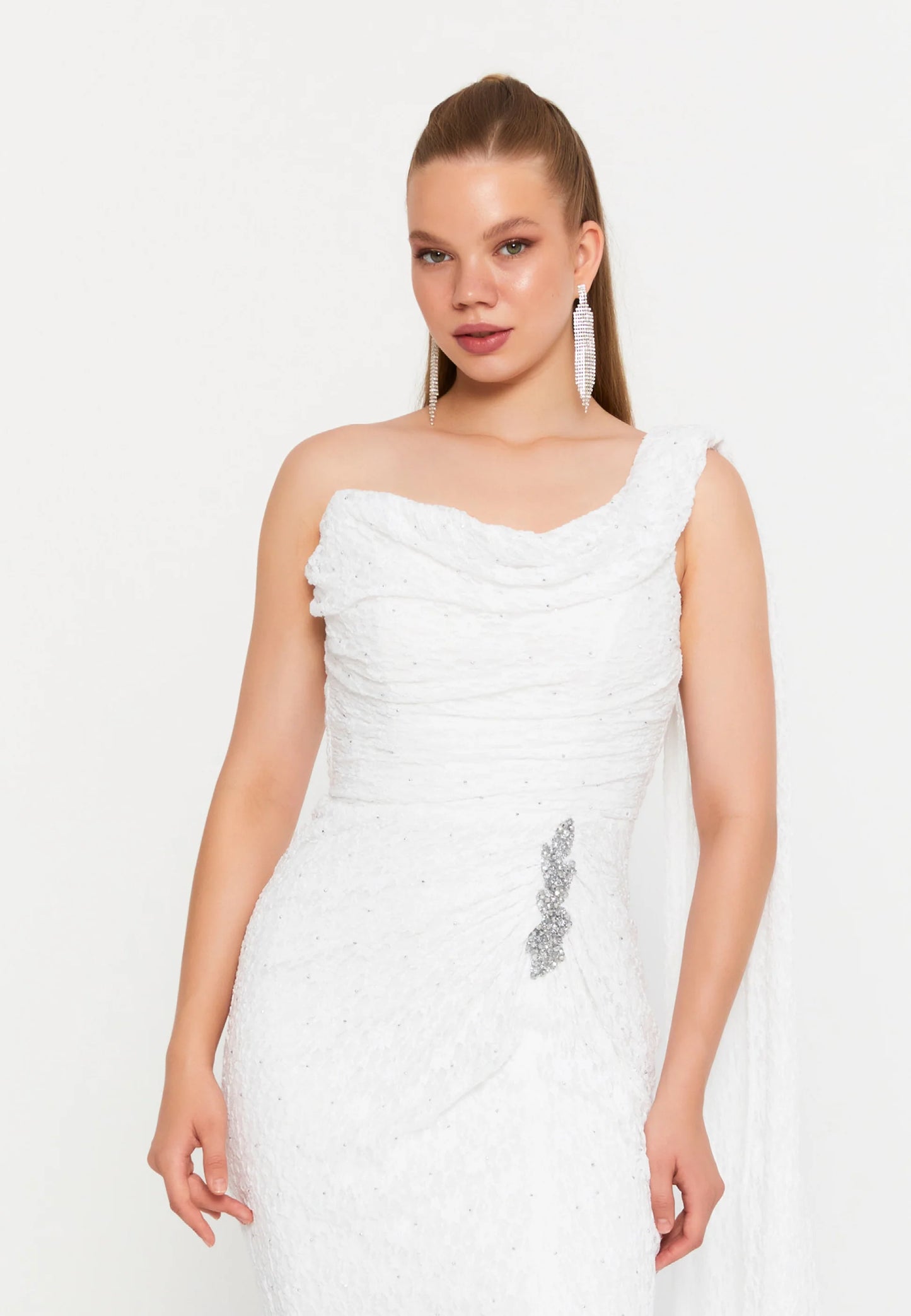 One Shoulder Maxi Lace Column Regular Wedding Guest Dress Unit Price: $100