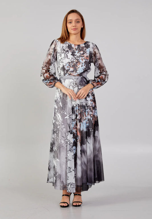 Long Sleeve Maxi Chiffon Column Regular Evening Dress Unit Price: $34