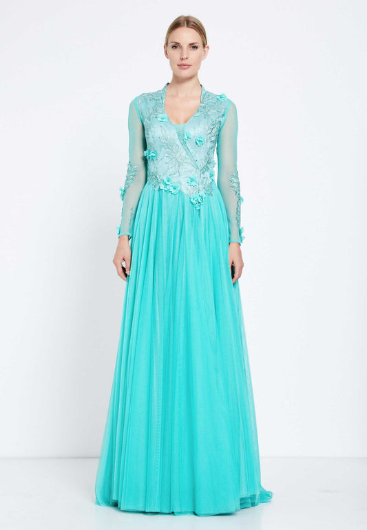 Long Sleeve Maxi Tulle A - Line Regular Prom Dress Unit Price: $31.00