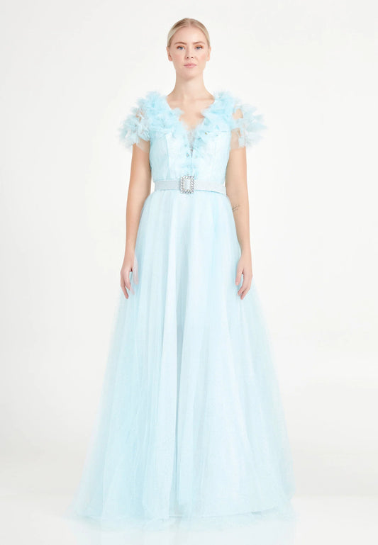 Sleeveless Maxi Tulle A - Line Regular Prom Dress Unit Price: $52