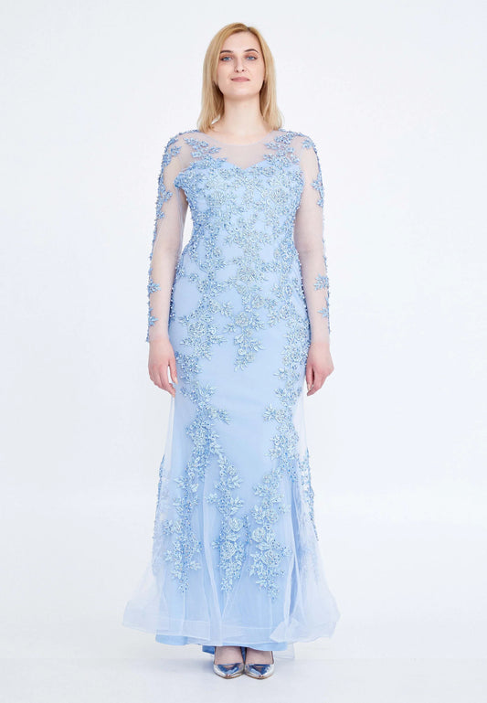 Long Sleeve Maxi Tulle Mermaid Plus Size Wedding Guest Dress Unit Price: $49